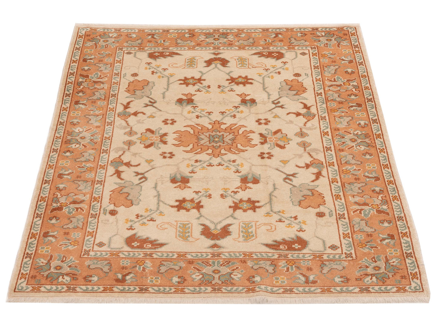Anadol Oushak 129728 Ivory Pink 5.3x6.8 Hand Knotted Rug