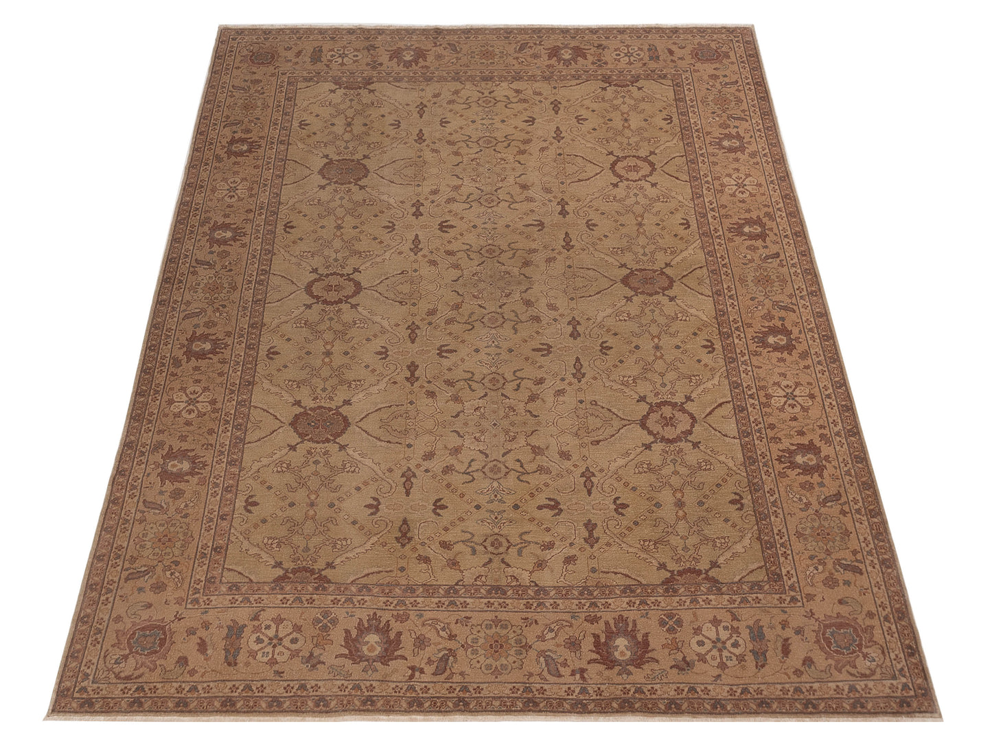 Turkish Elvan 97386 Beige Beige 11.1x12.7 Hand Knotted Rug
