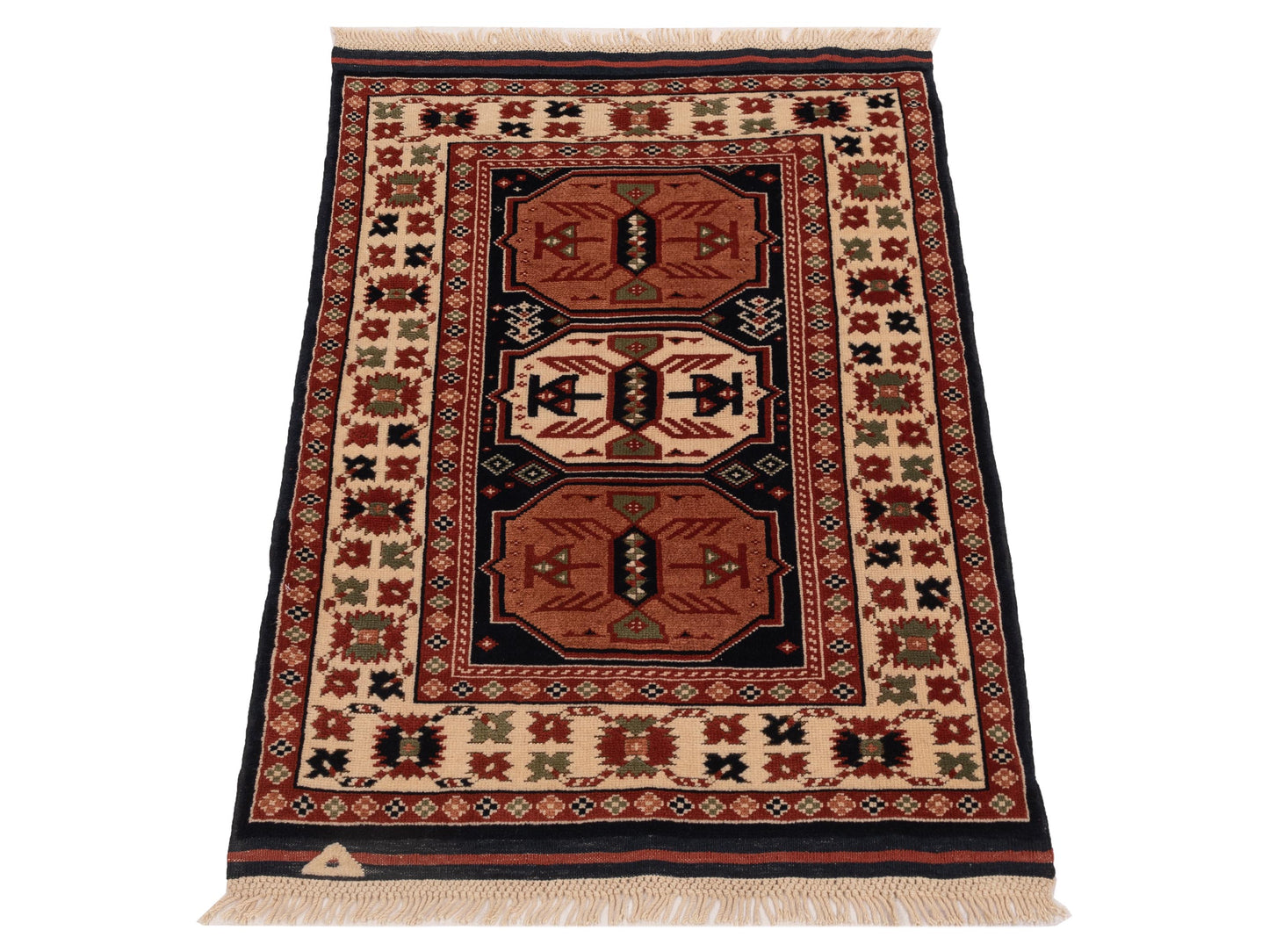 Turkish Shirwan 148400 Navy Ivory 2.11x4.1 Hand Knotted Rug