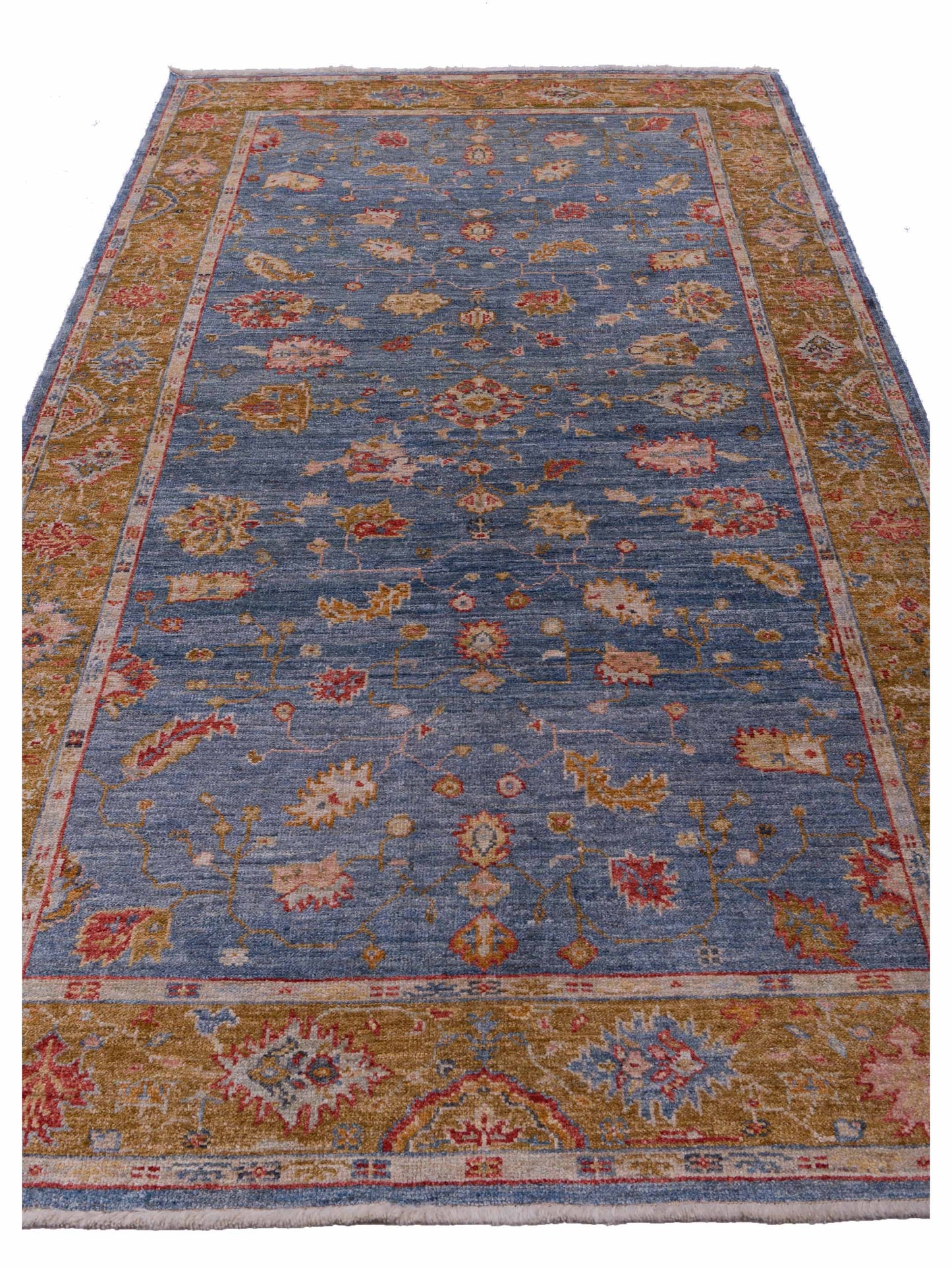 Angora Oushak 144585 Blue Brown 6.3x12.1 Hand Knotted Rug