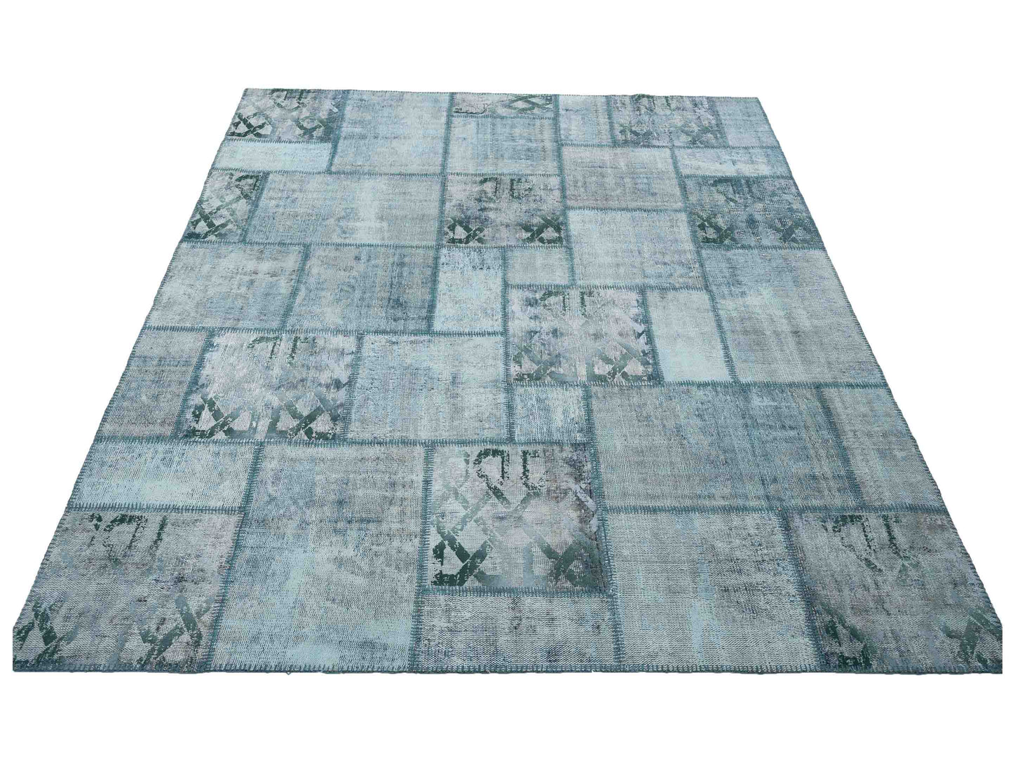Turkish Vestige Patchwork 142786 Green 8.3x9.1 Hand Knotted Rug