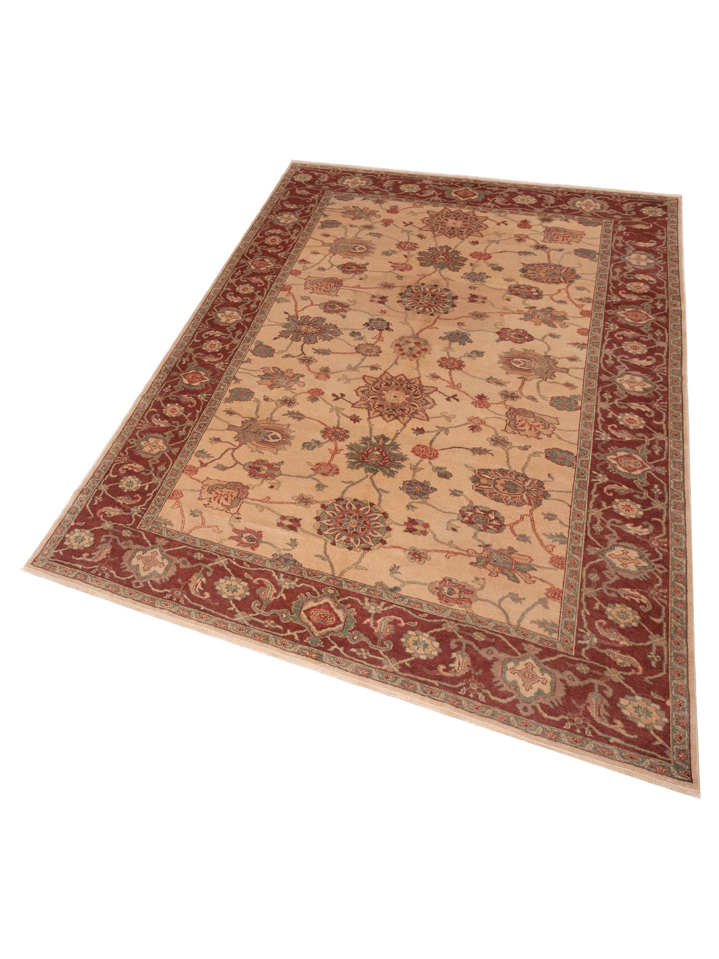Antique Loom 105095 Beige Burgundy 6.10x9.9 Hand Knotted Rug