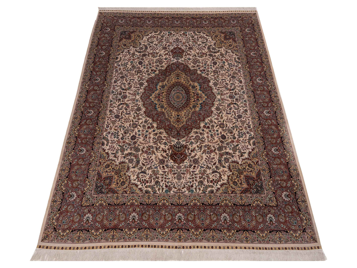 Pure Silk 111474 Ivory Plum 8.2x10 Hand Knotted Rug