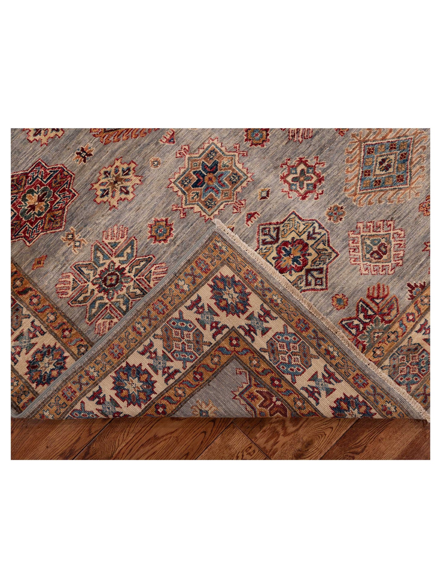 Artisan Kazak 151717 Light Gray Ivory 4.9x6.10 Hand Knotted Rug