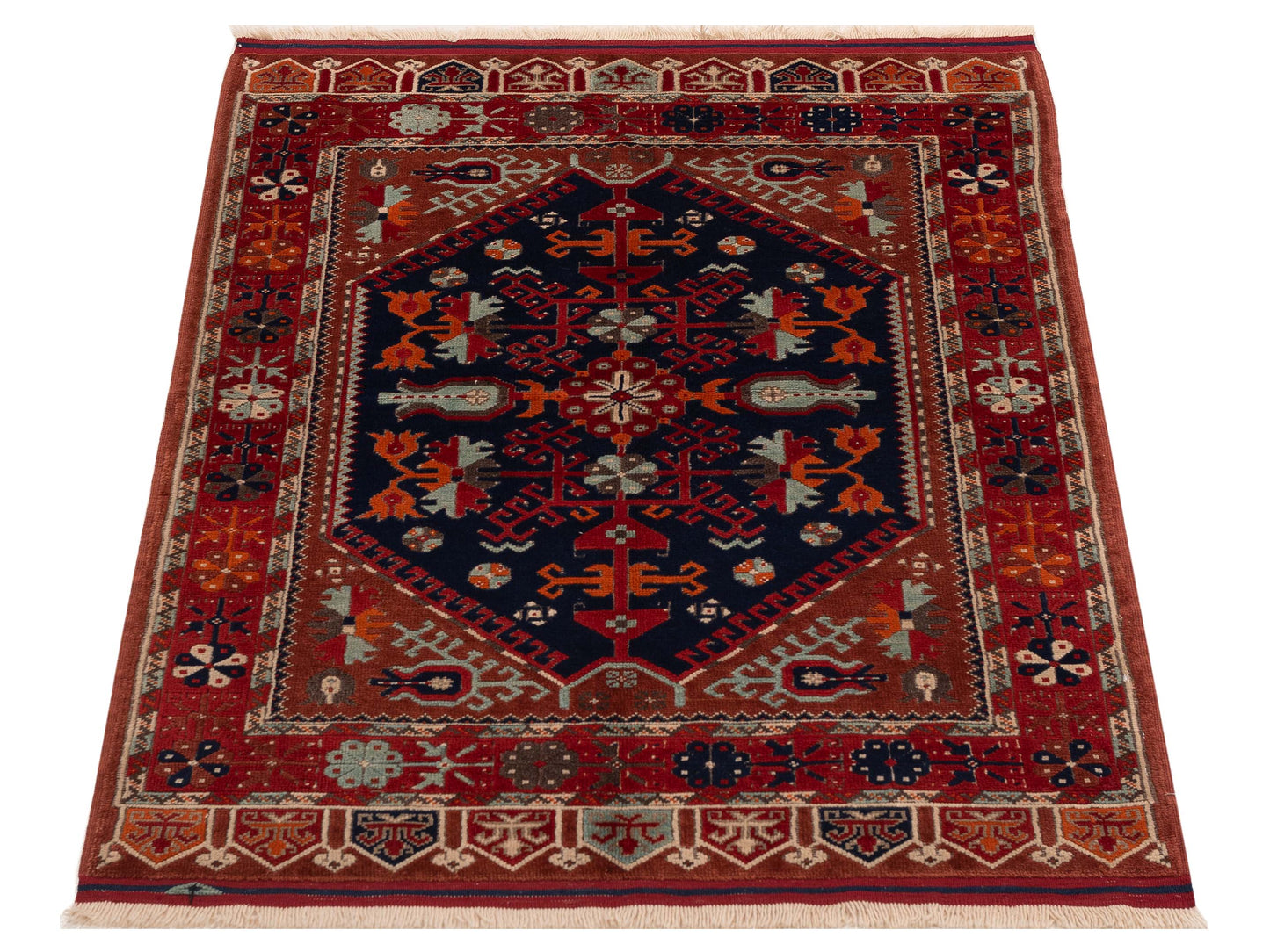 Turkish Shirwan 129694 Navy Red 3.10x5.10 Hand Knotted Rug
