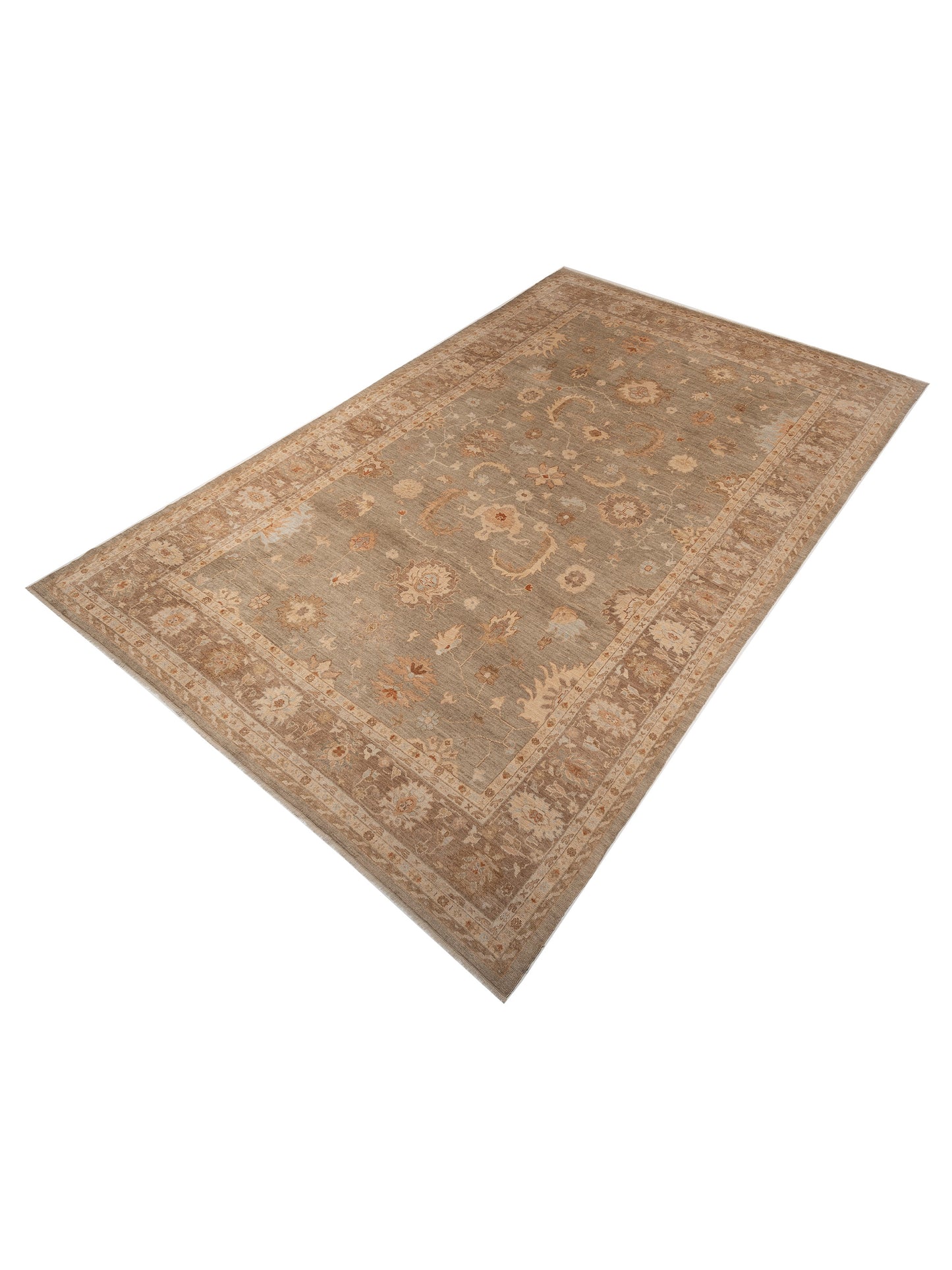 Angora Oushak 110384 Green Brown 12.7x20.7 Hand Knotted Rug