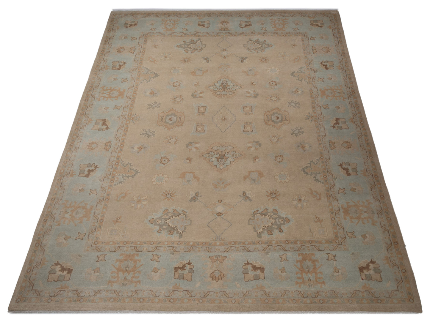 Oushak Shah 124404 Cream Light Blue 12x15.5 Hand Knotted Rug
