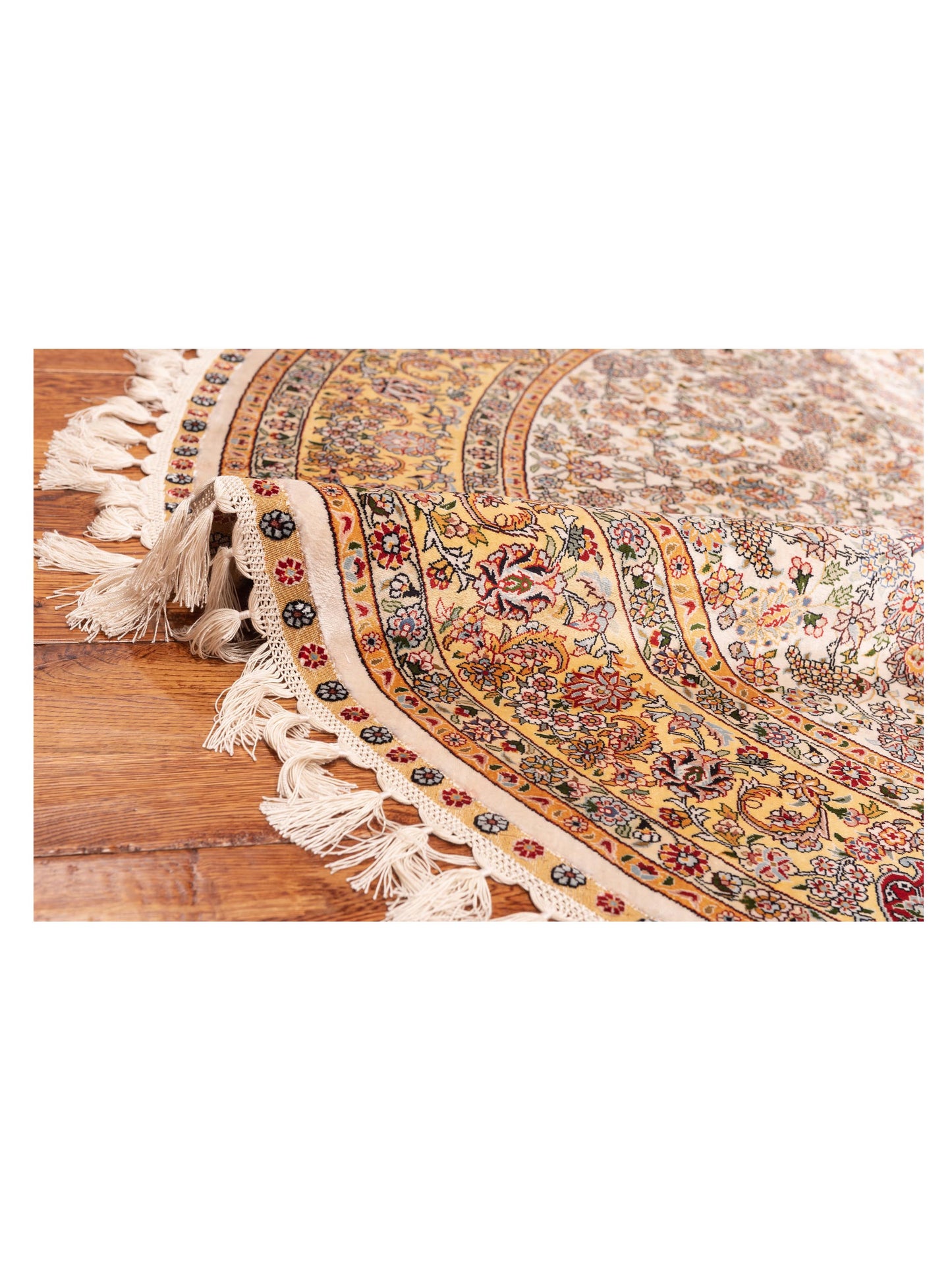Pure Silk 125322 Ivory Gold 5x5 Hand Knotted Rug