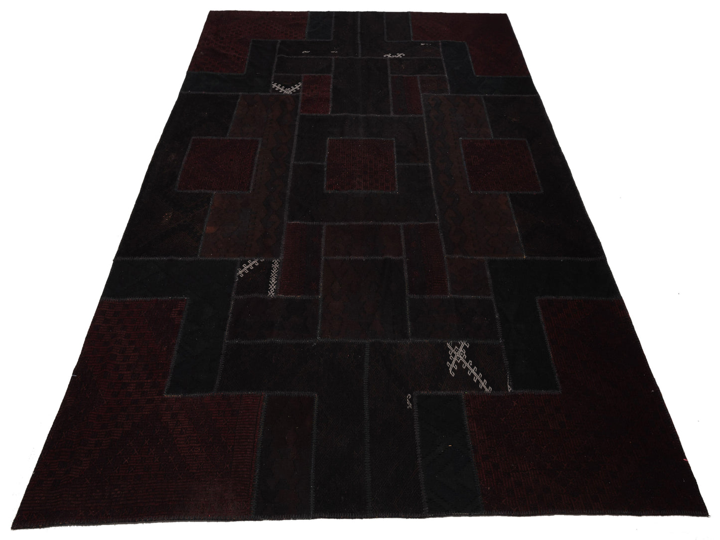 Turkish Vestige Patchwork 108971 Black 9.10x13.1 Hand Knotted Rug