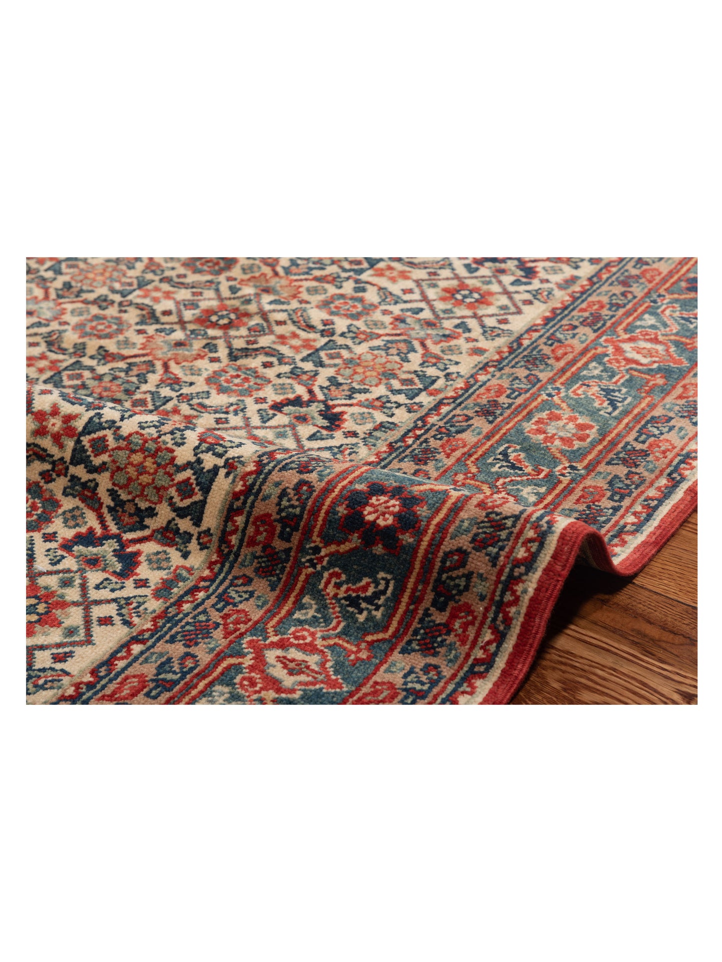 Antique Loom 120628 Ivory Teal Blue 6.11x8.1 Hand Knotted Rug