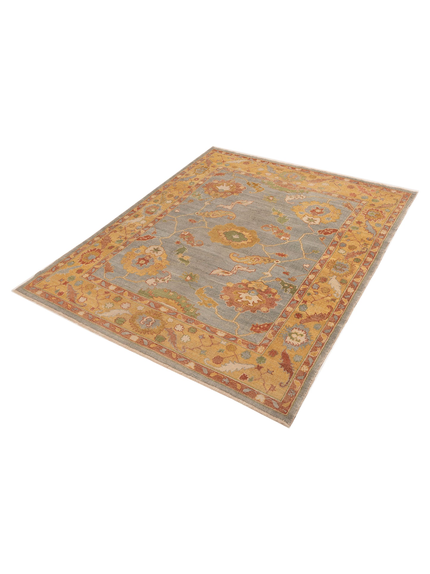 Angora Oushak 146964 Teal Blue Gold 8x10.2 Hand Knotted Rug