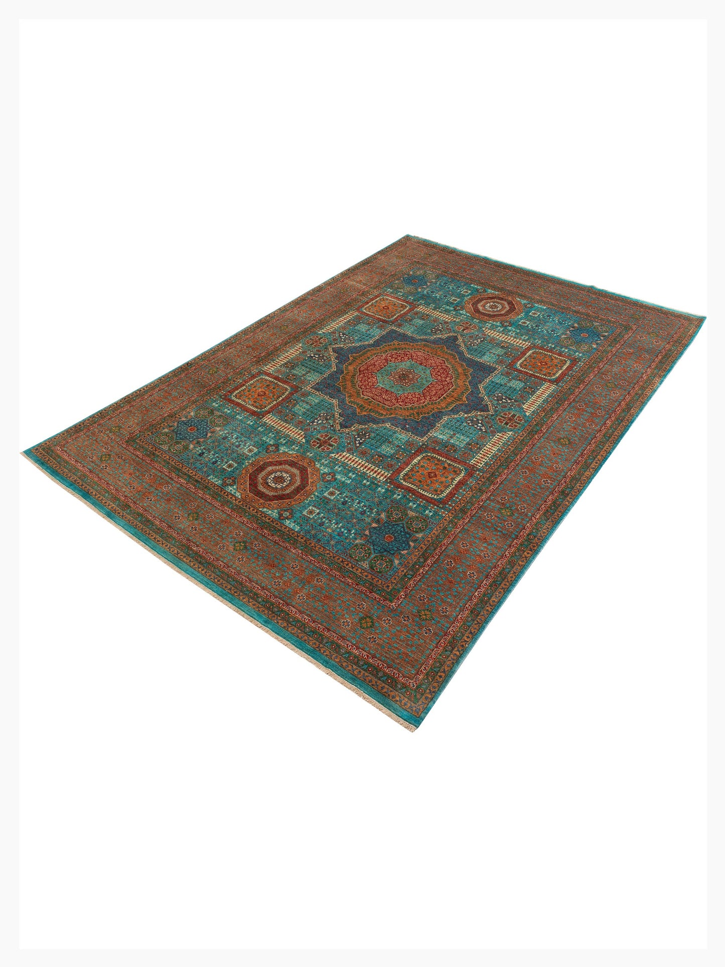 Artisan Mamluk 155044 Turquoise Brown 9.1x12.6 Hand Knotted Rug