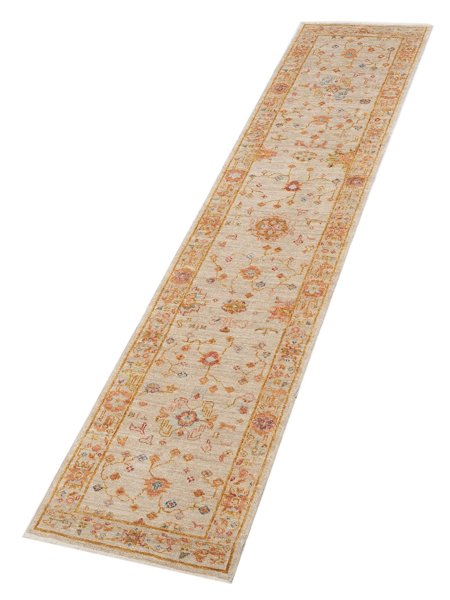Angora Oushak 146516 Ivory Silver 2.7x11.7 Hand Knotted Rug