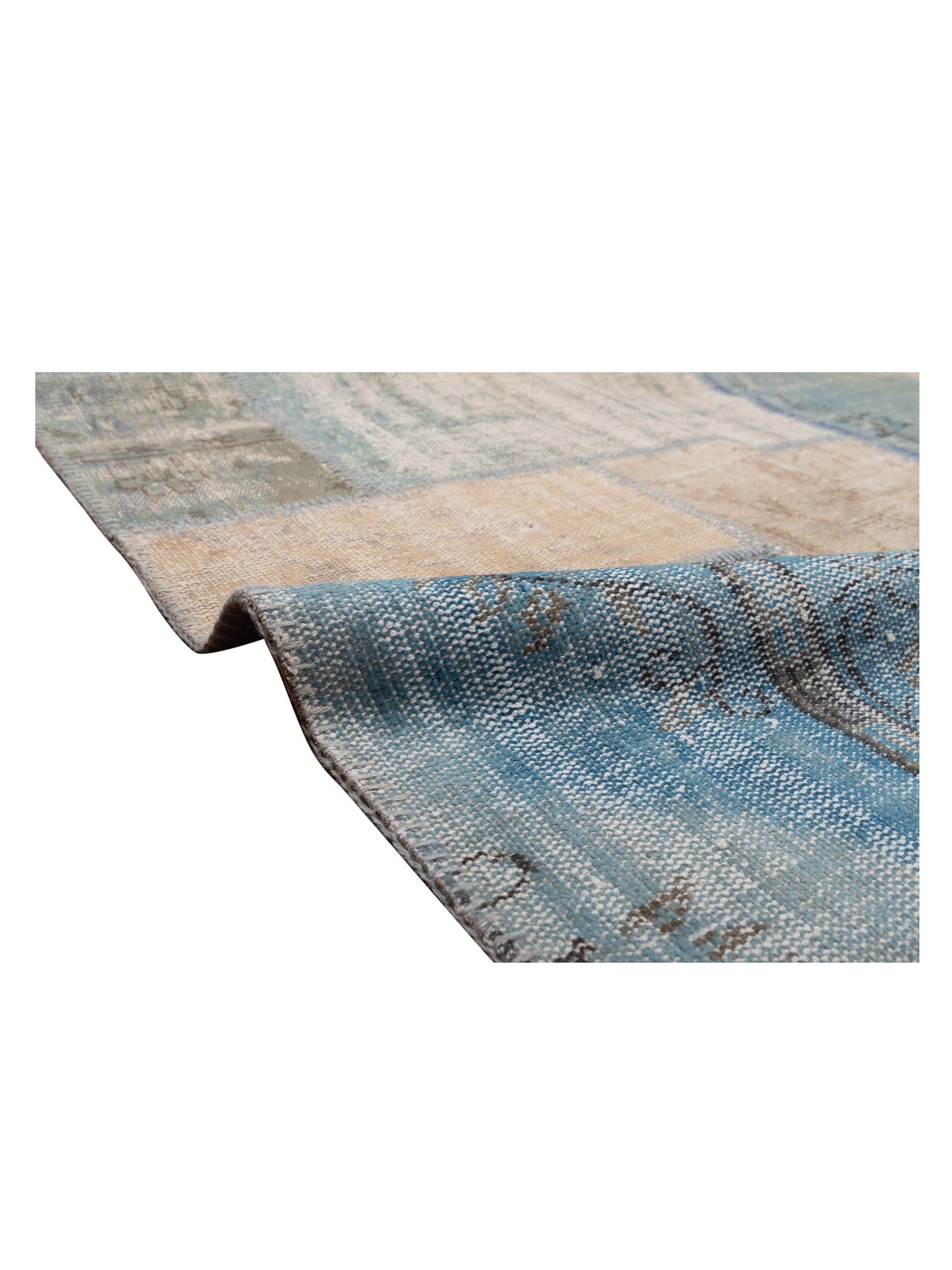 Turkish Vestige Patchwork 111912 Ivory Blue 9.8x13.2 Hand Knotted Rug