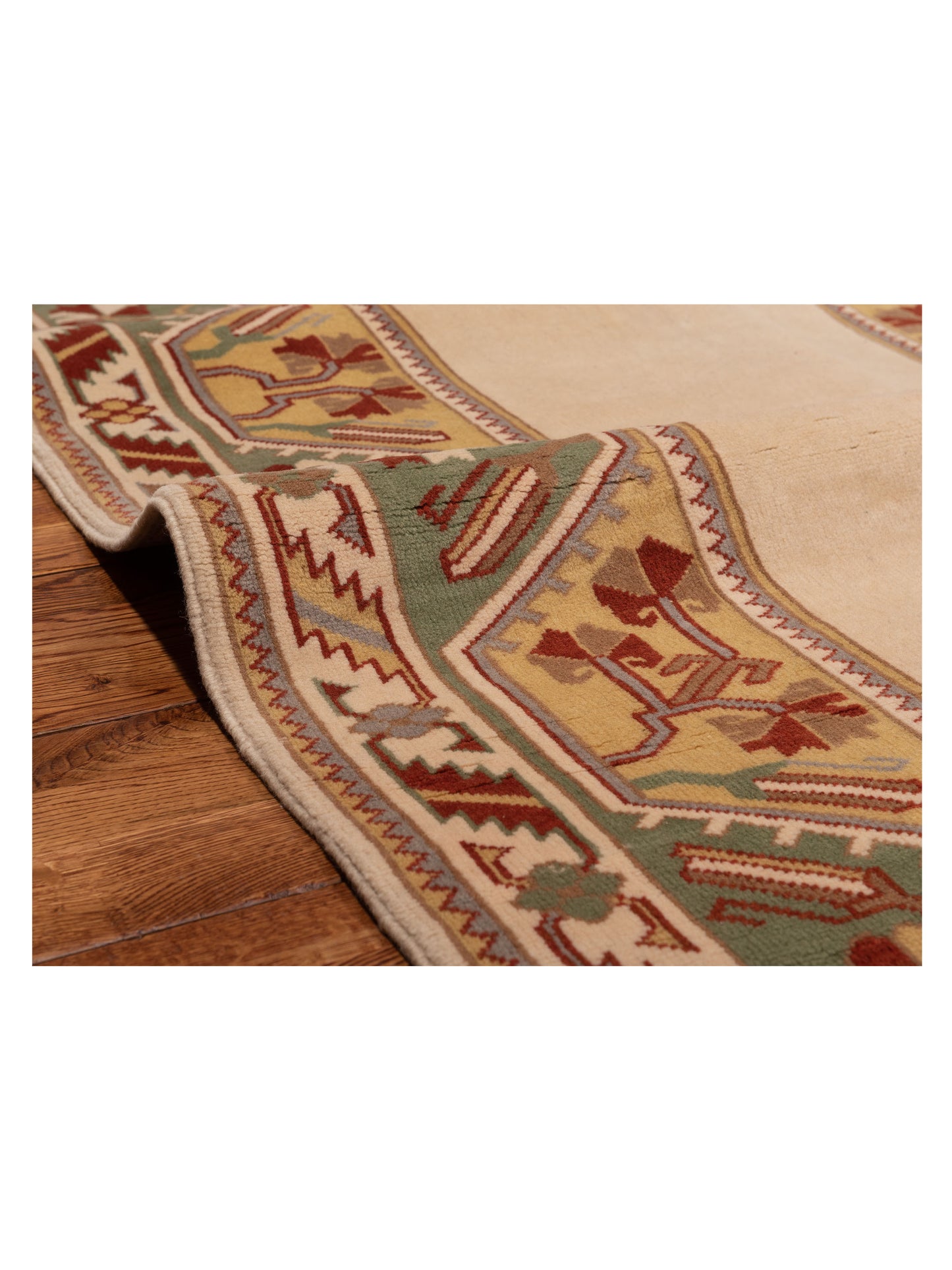 Milas 146234 Ivory Green 4x6.11 Hand Knotted Rug