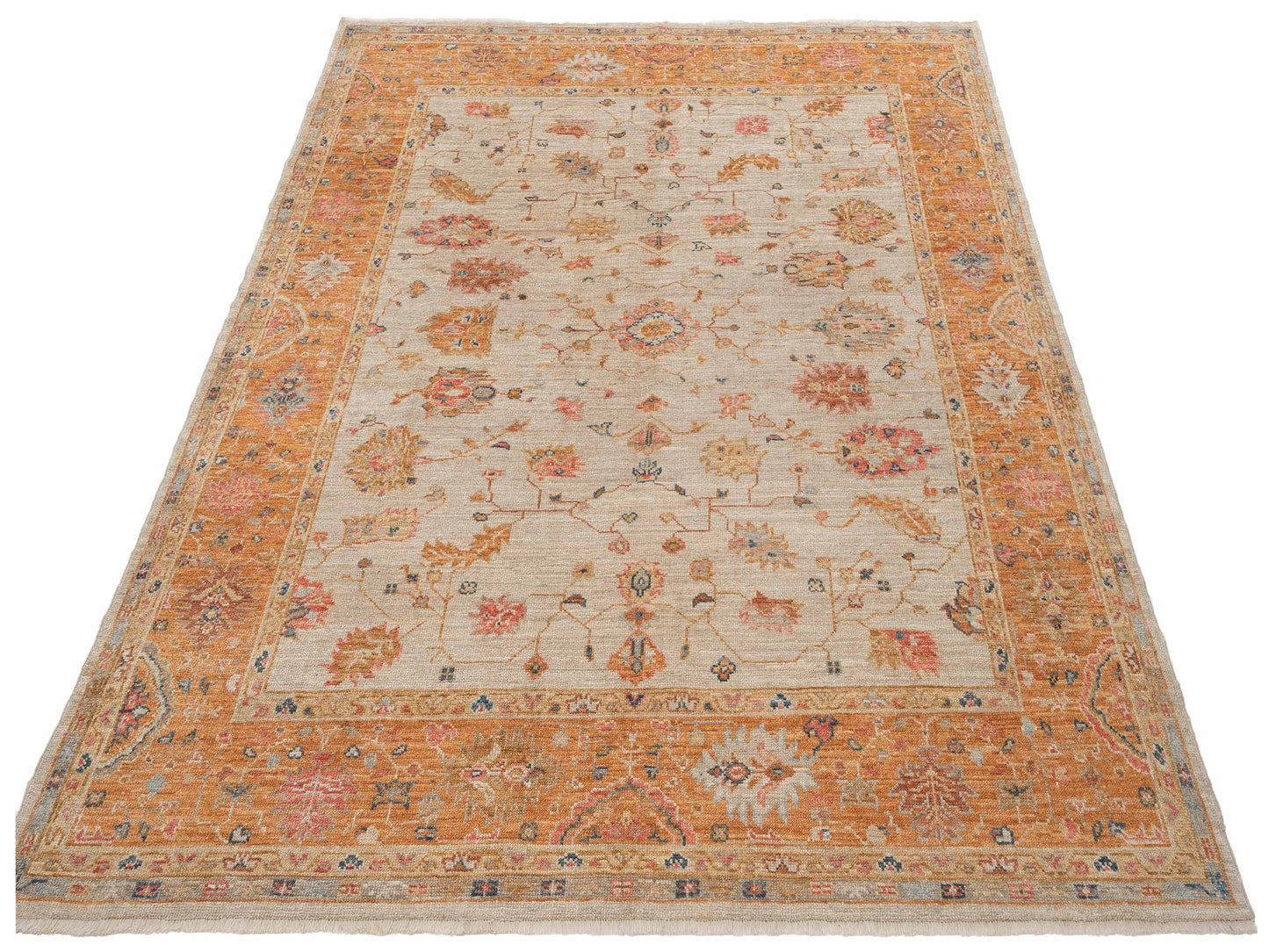 Angora Oushak 145825 Ivory Orange 8.3x9.8 Hand Knotted Rug