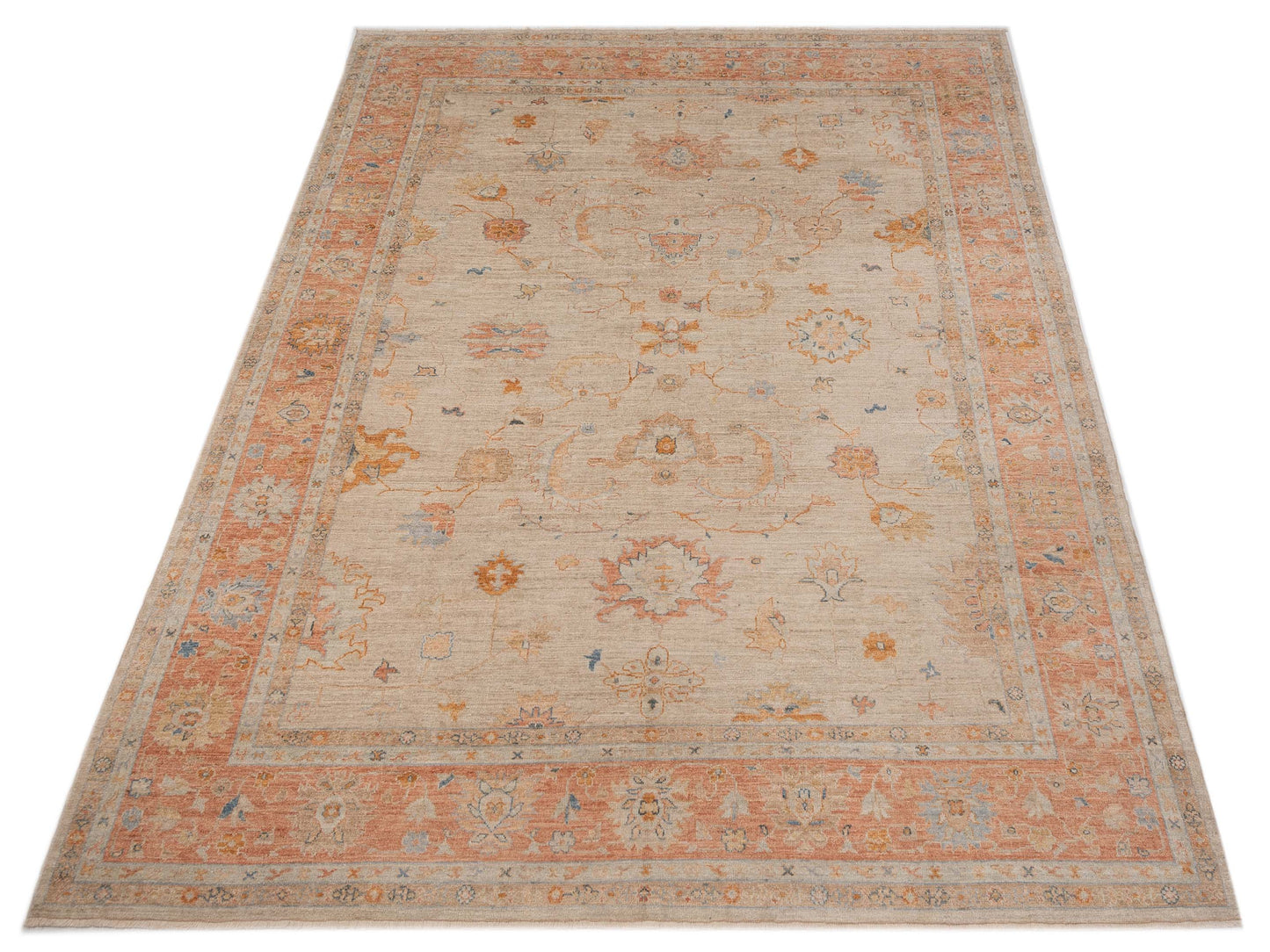 Angora Oushak 149563 Ivory Rust 12.1x15.8 Hand Knotted Rug