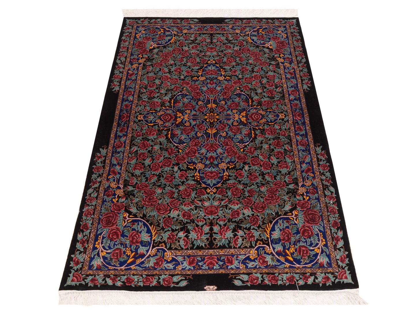 Pure Silk 122093 Black Blue 3.2x5.1 Hand Knotted Rug