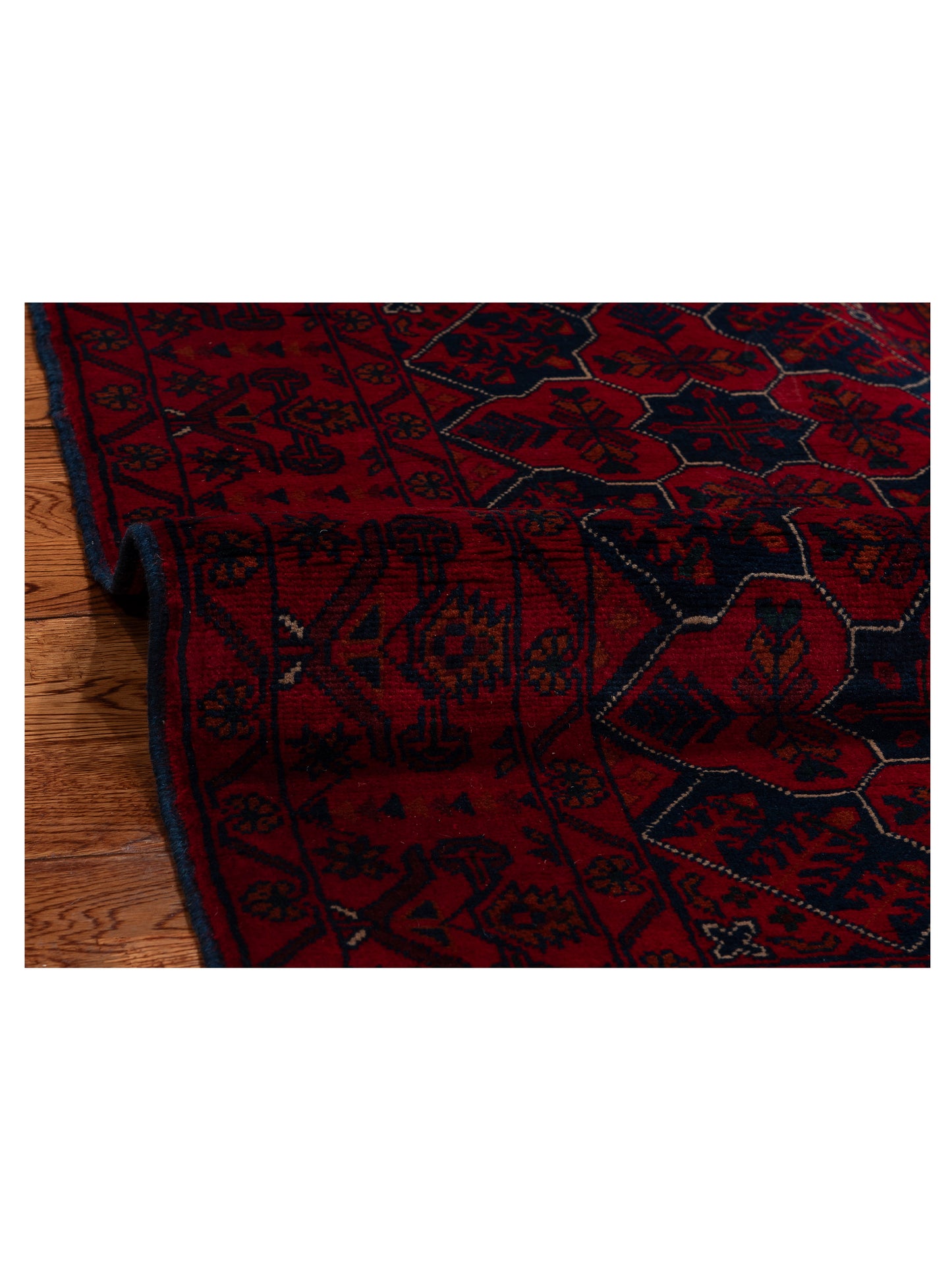 Afghan Belcik 152059 Navy Red 2.5x8.8 Hand Knotted Rug