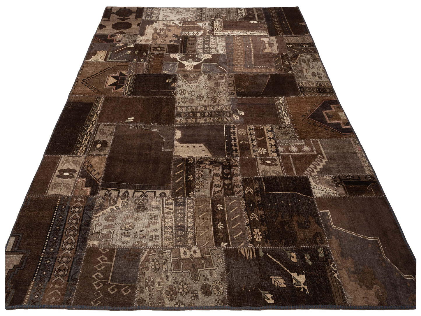 Turkish Vestige Patchwork 109011 Brown 9.10x13.2 Hand Knotted Rug
