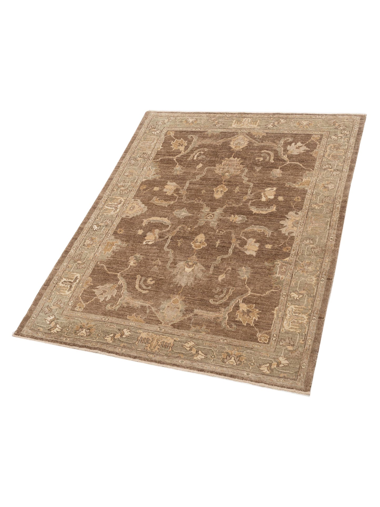 Angora Oushak 129136 Brown Green 6.6x8.9 Hand Knotted Rug