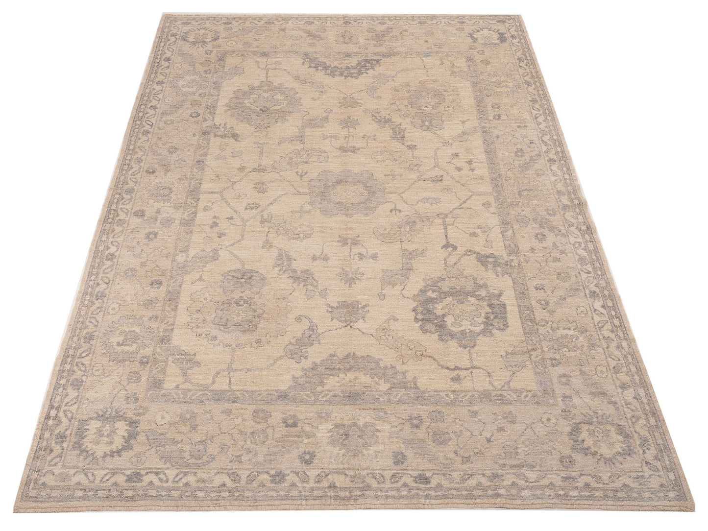 Angora Oushak 127855 Ivory Silver 10.6x14 Hand Knotted Rug