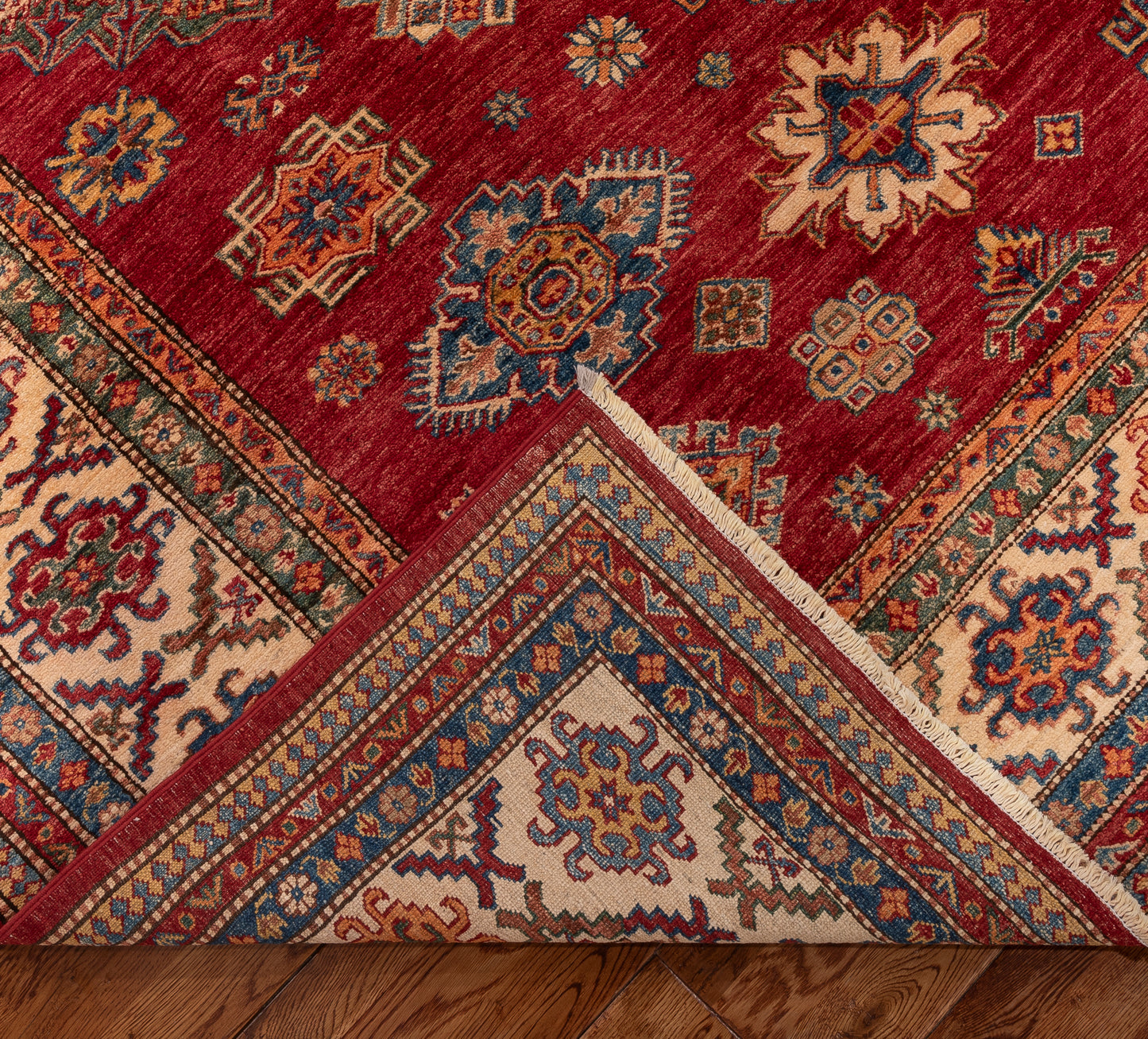 Artisan Kazak 151914 Red Ivory 8.11x11.11 Hand Knotted Rug
