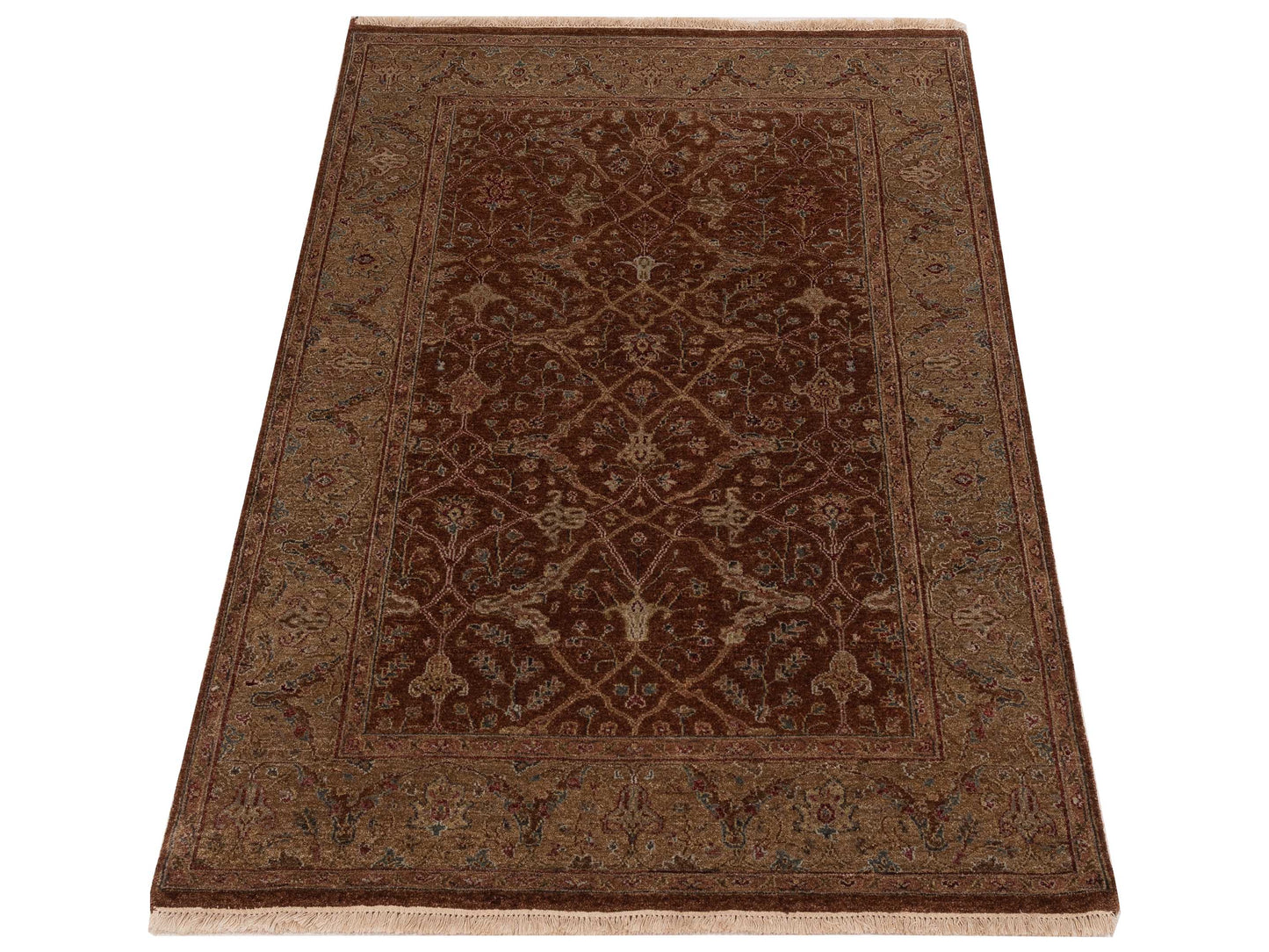 Platinum 115909 Brown Green 3.11x5.11 Hand Knotted Rug