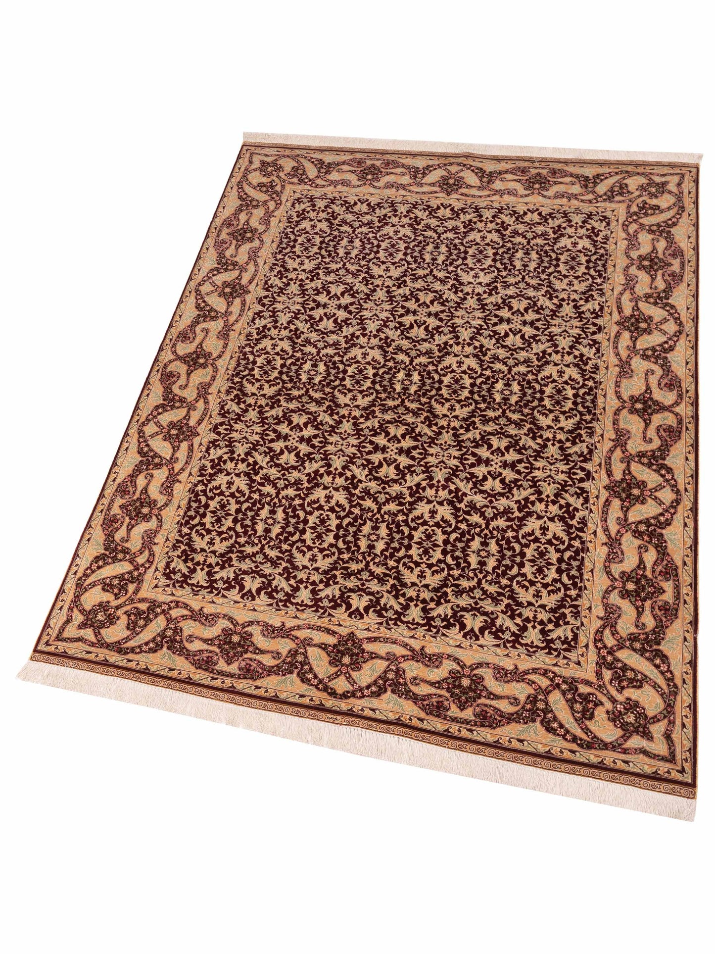 Pure Silk 113774 Red Cream 5.1x7.7 Hand Knotted Rug