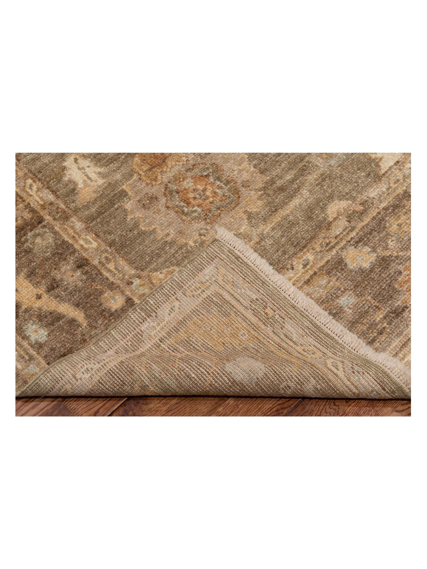 Angora Oushak 129255 Green Brown 6.3x9 Hand Knotted Rug
