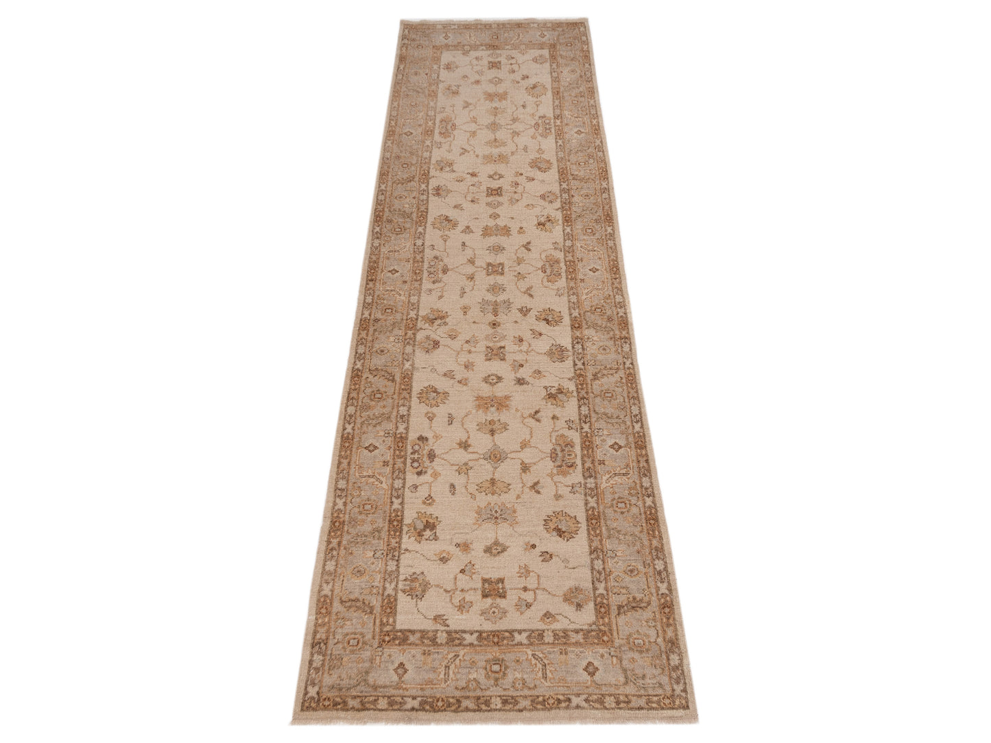 Angora Oushak 112274 Ivory Silver 3.10x14.5 Hand Knotted Rug