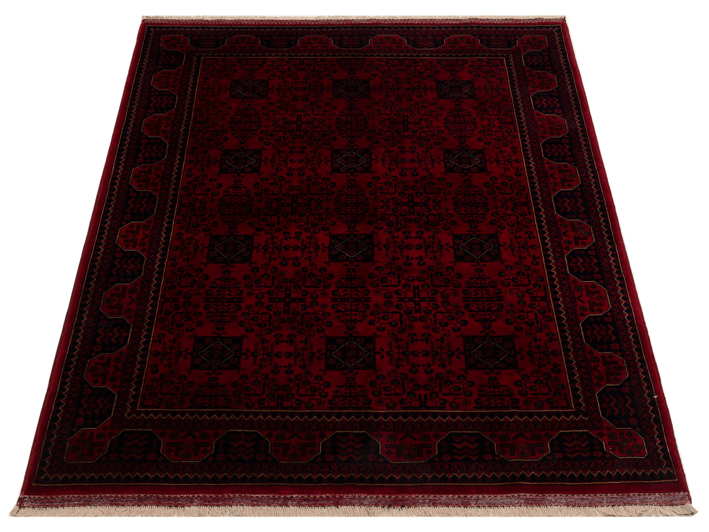 Afghan Belcik 153577 Red Navy 5.9x8.2 Hand Knotted Rug