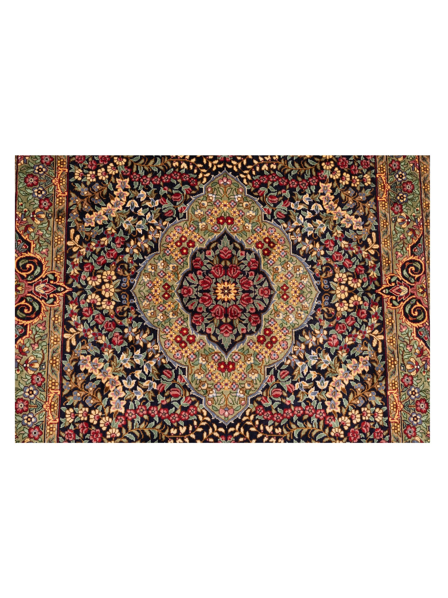 Pure Silk 122383 Black Green 2.1x3.2 Hand Knotted Rug