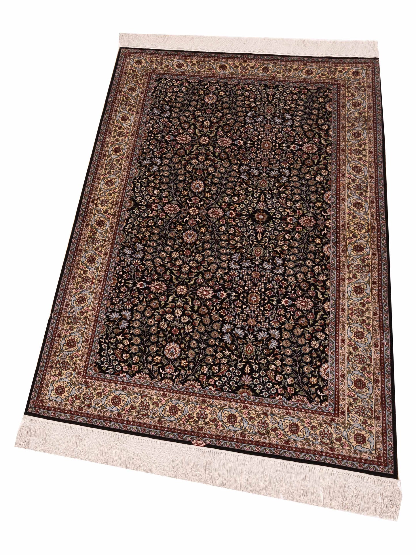 Pure Silk 122366 Black Ivory 3.1x5.2 Hand Knotted Rug