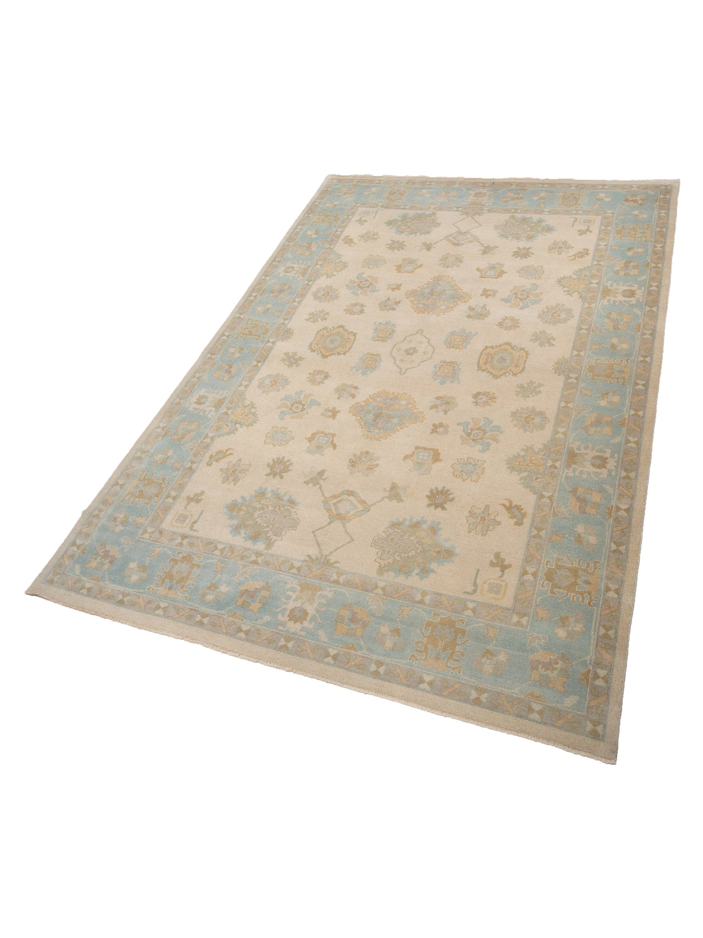 Oushak Shah 124408 Beige Blue 9.11x14.7 Hand Knotted Rug