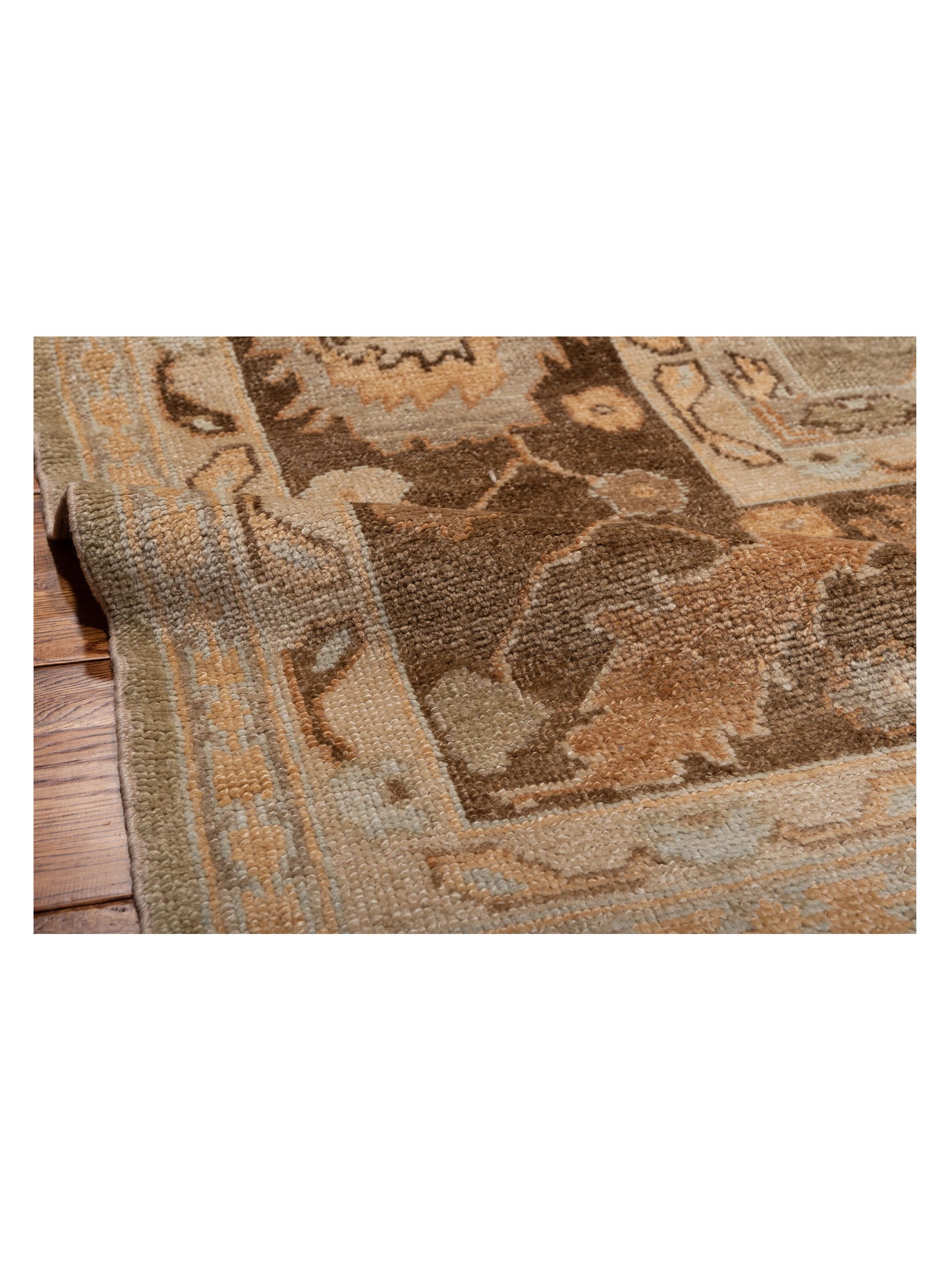 Angora Oushak 118135 Green Brown 12.2x13 Hand Knotted Rug