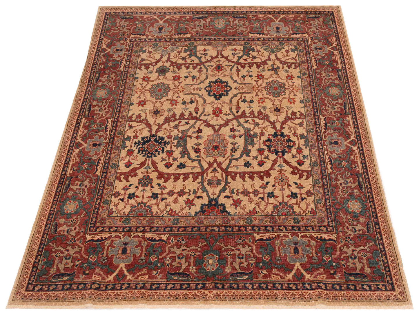 Antique Loom 147365 Ivory Red 6.7x6.7 Hand Knotted Rug