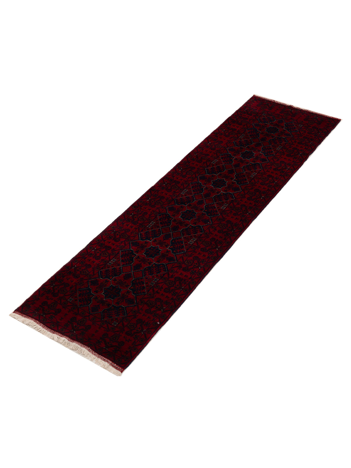 Afghan Belcik 152059 Navy Red 2.5x8.8 Hand Knotted Rug