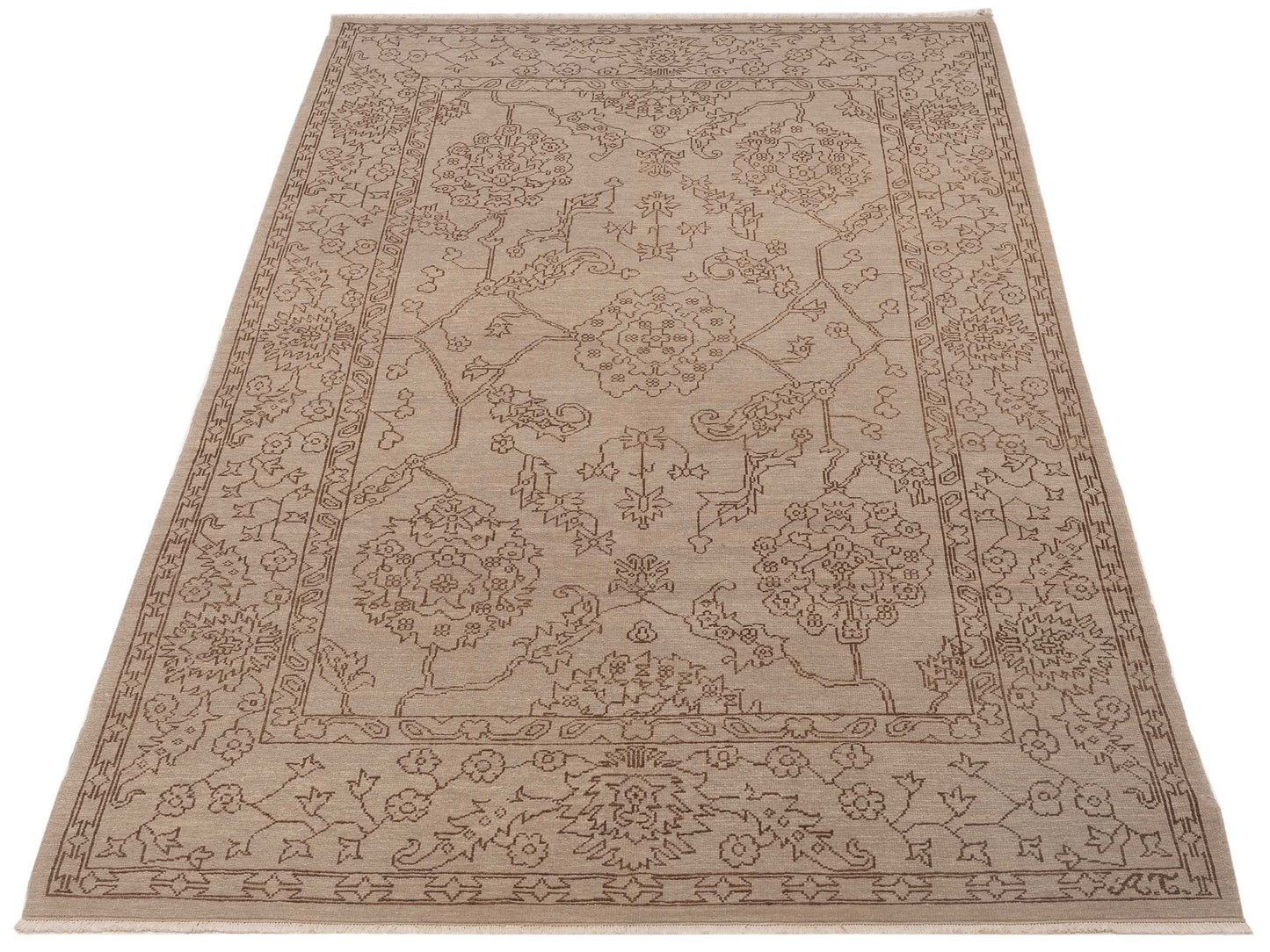 Defne Emerald Beige Beige 6x9 Hand Knotted Rug