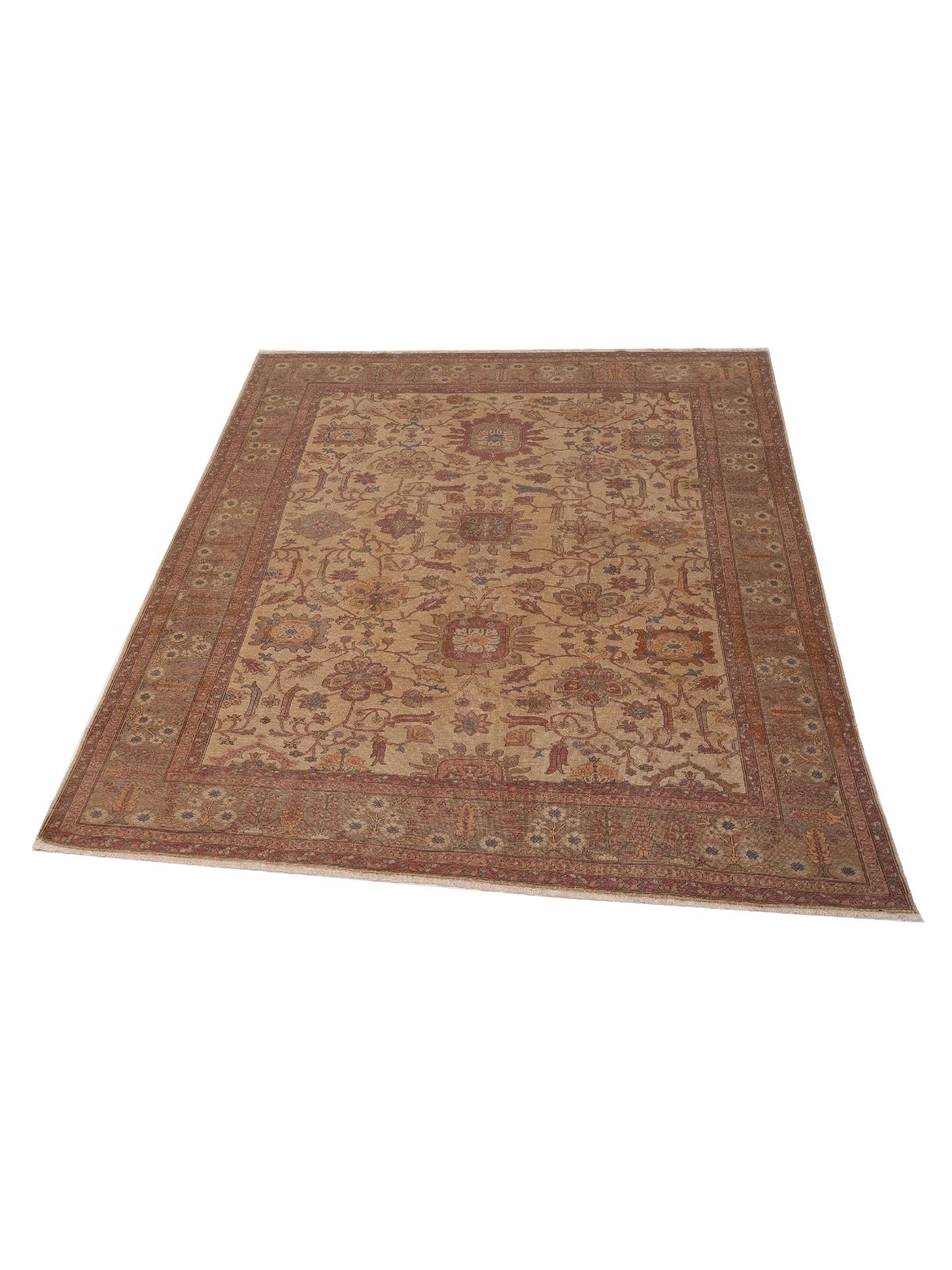 Turkish Elvan 73904 Beige Light Green 9.3x11.2 Hand Knotted Rug
