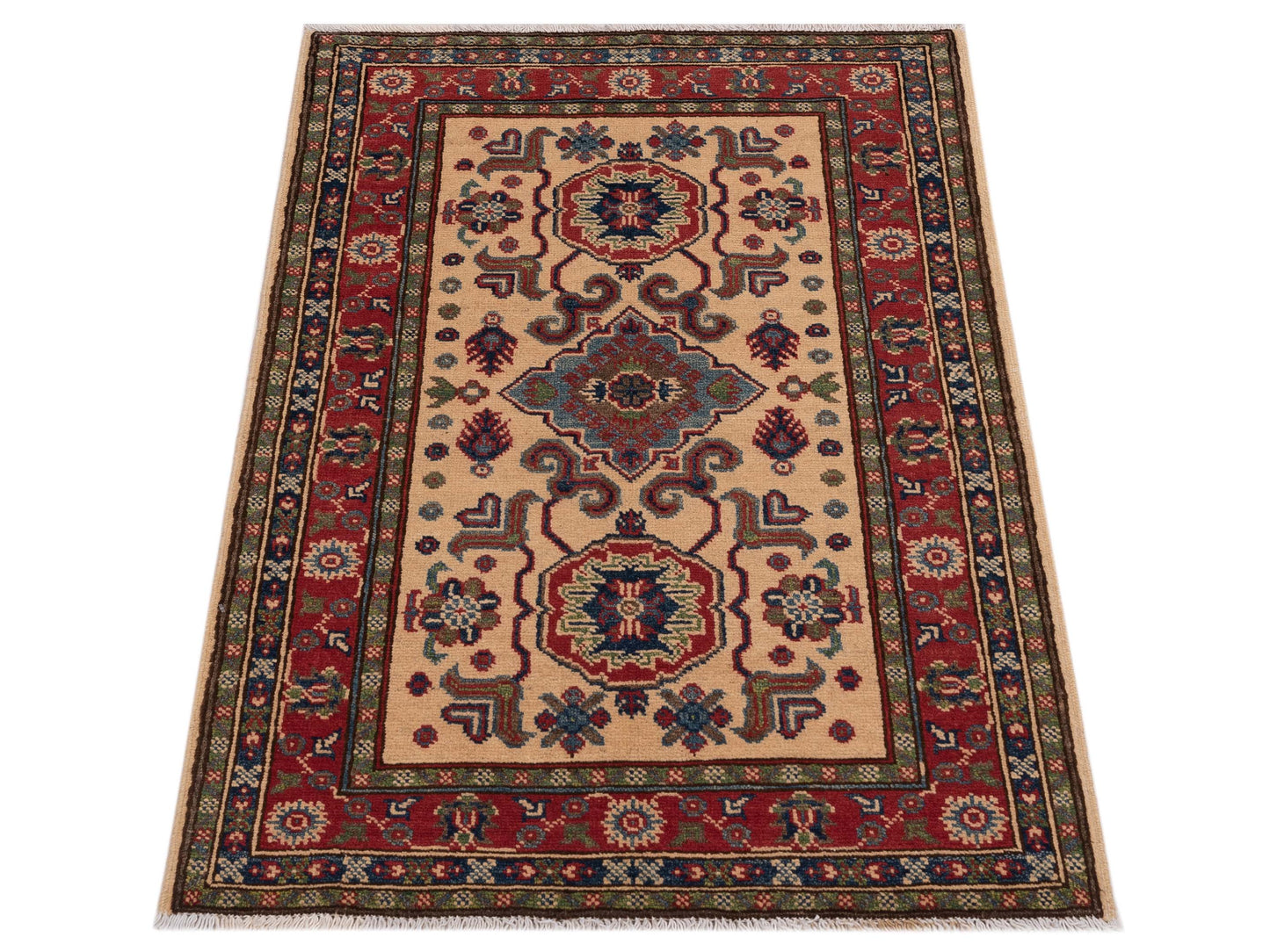 Kazak 148821 Ivory Red 2.8x4.1 Hand Knotted Rug