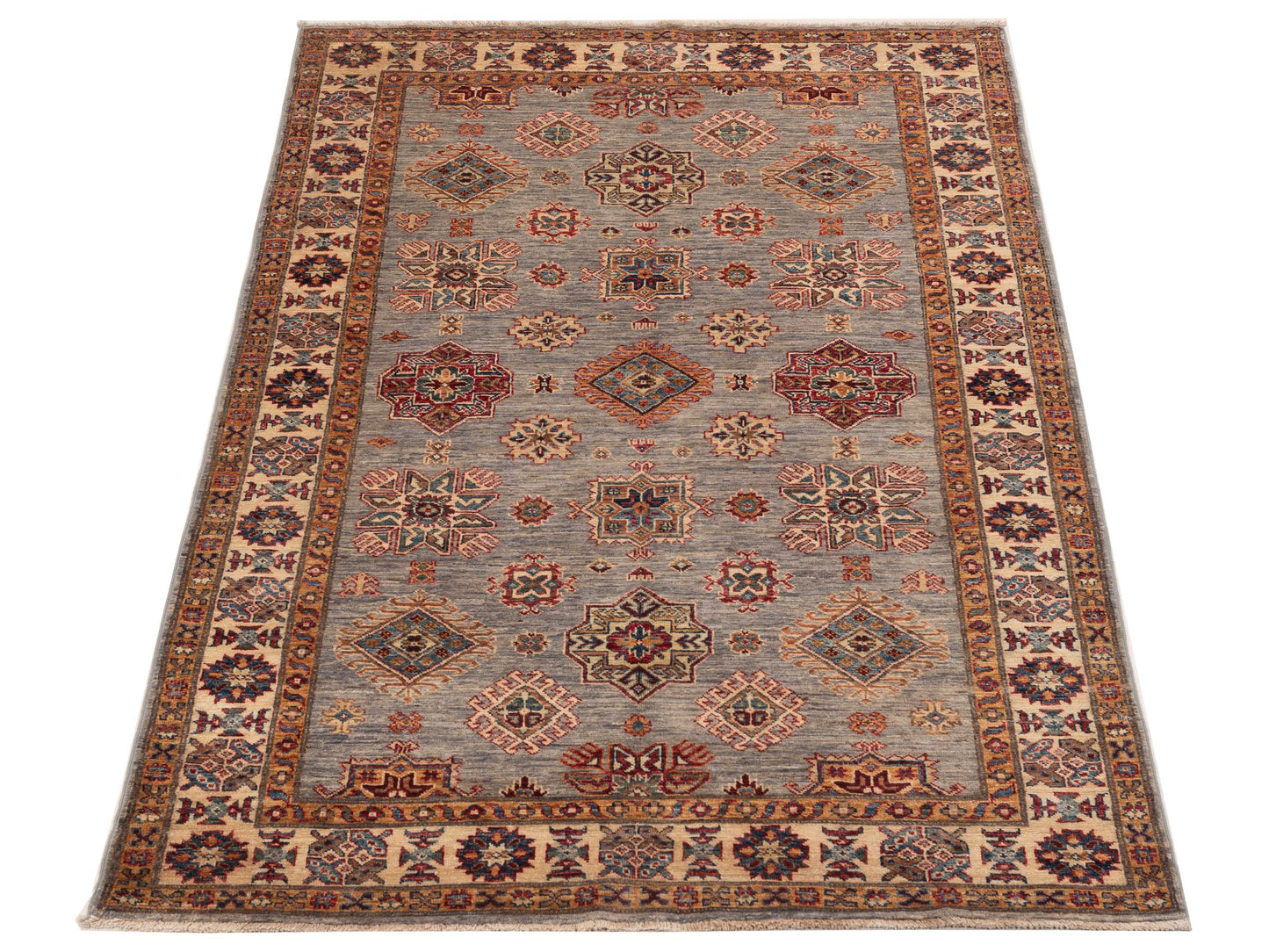 Artisan Kazak 151717 Light Gray Ivory 4.9x6.10 Hand Knotted Rug