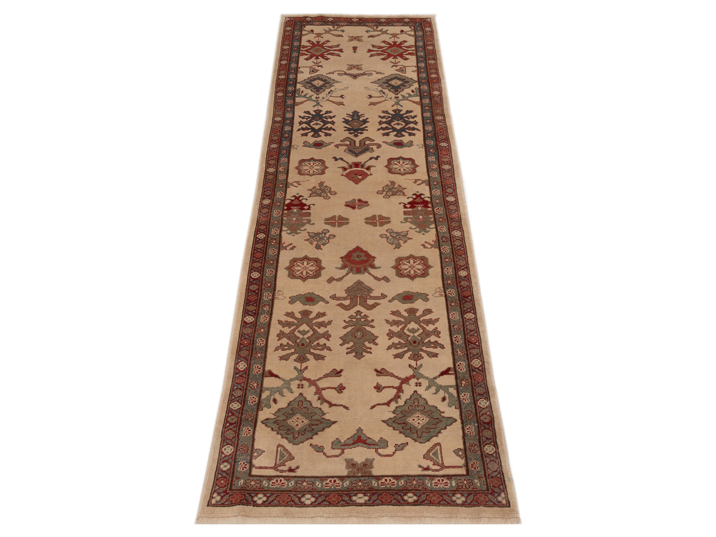 Antique Loom 147345 Ivory Green 3x11.1 Hand Knotted Rug