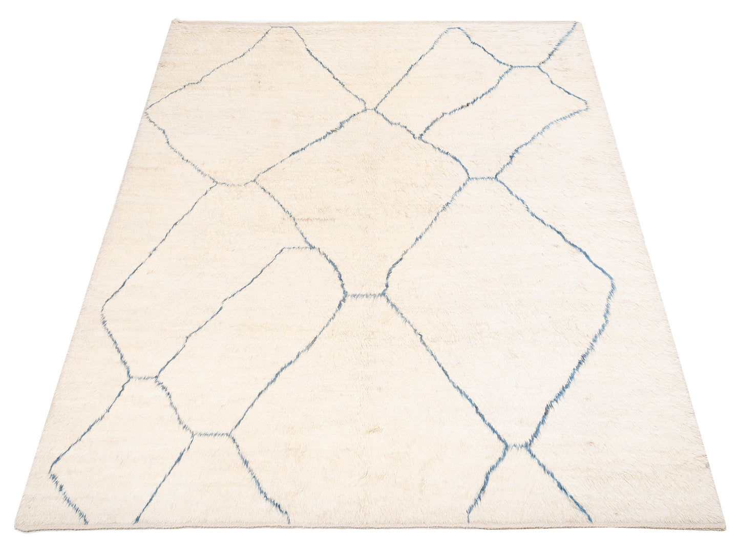 Berber Efes Ivory Blue 9.3x12.1 Hand Knotted Rug