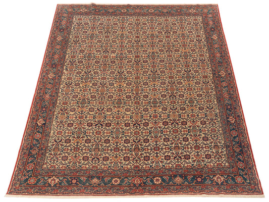 Antique Loom 120628 Ivory Teal 6.11x8.1 Hand Knotted Rug