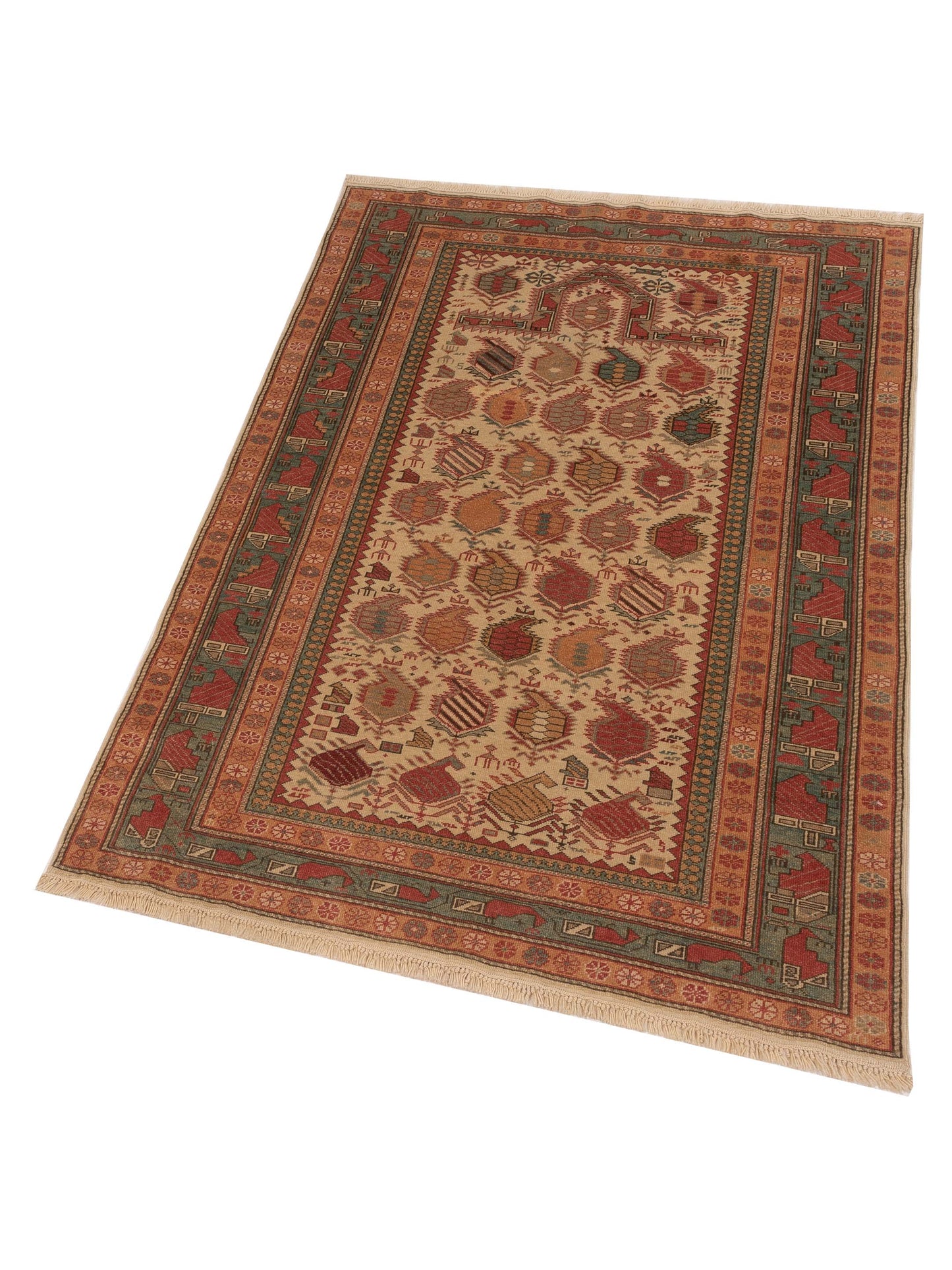 Antique Loom 104508 Ivory Blue 4.6x6.5 Hand Knotted Rug