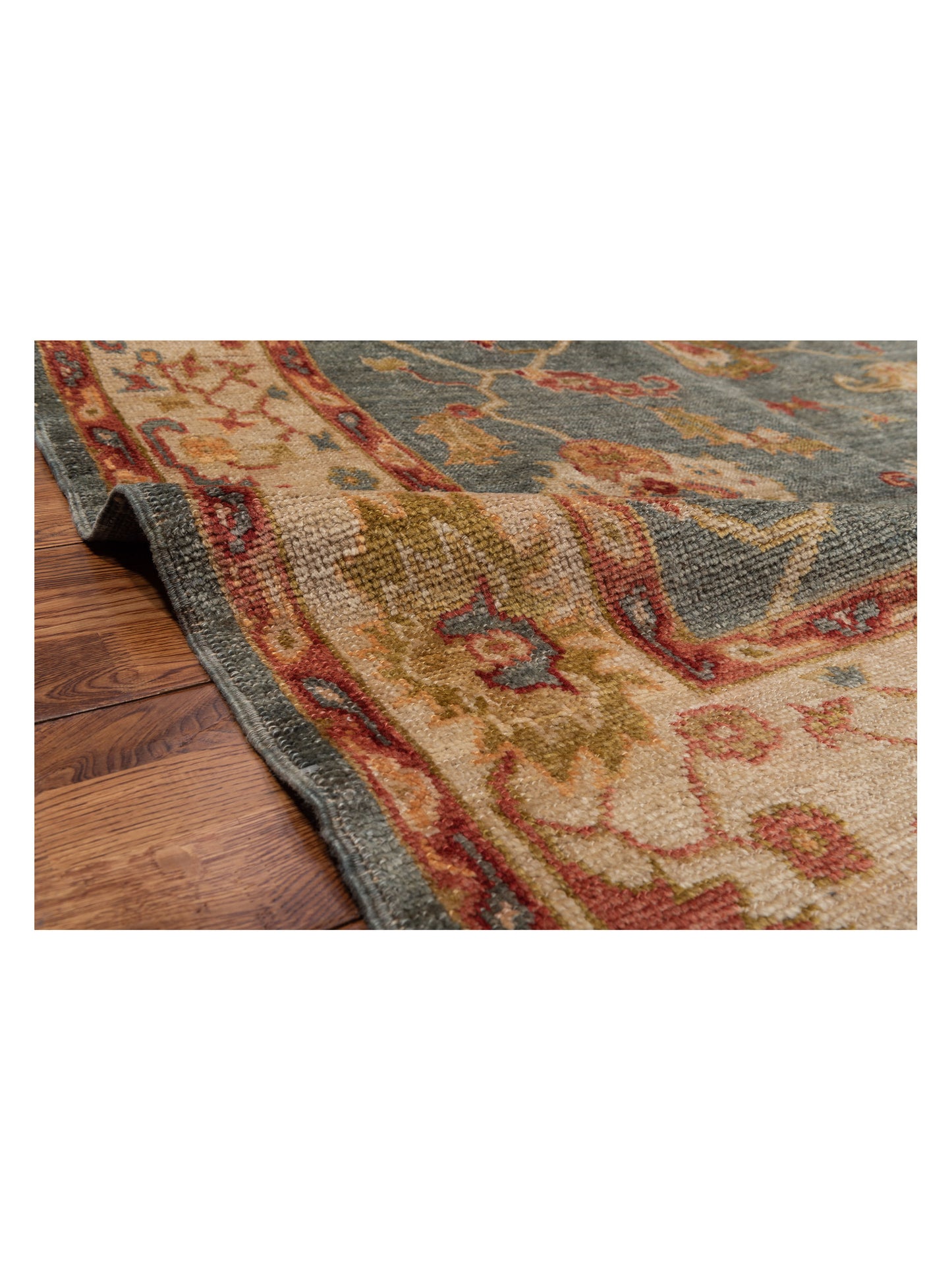 Angora Oushak 129168 Teal Blue Ivory 6.5x8.11 Hand Knotted Rug