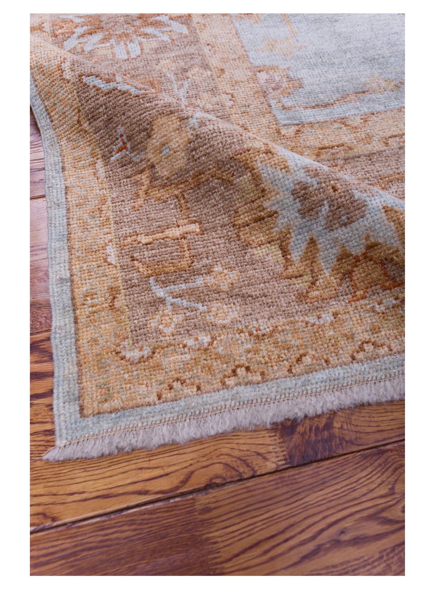 Angora Oushak 125558 Ice Blue Brown 7.8x9.5 Hand Knotted Rug