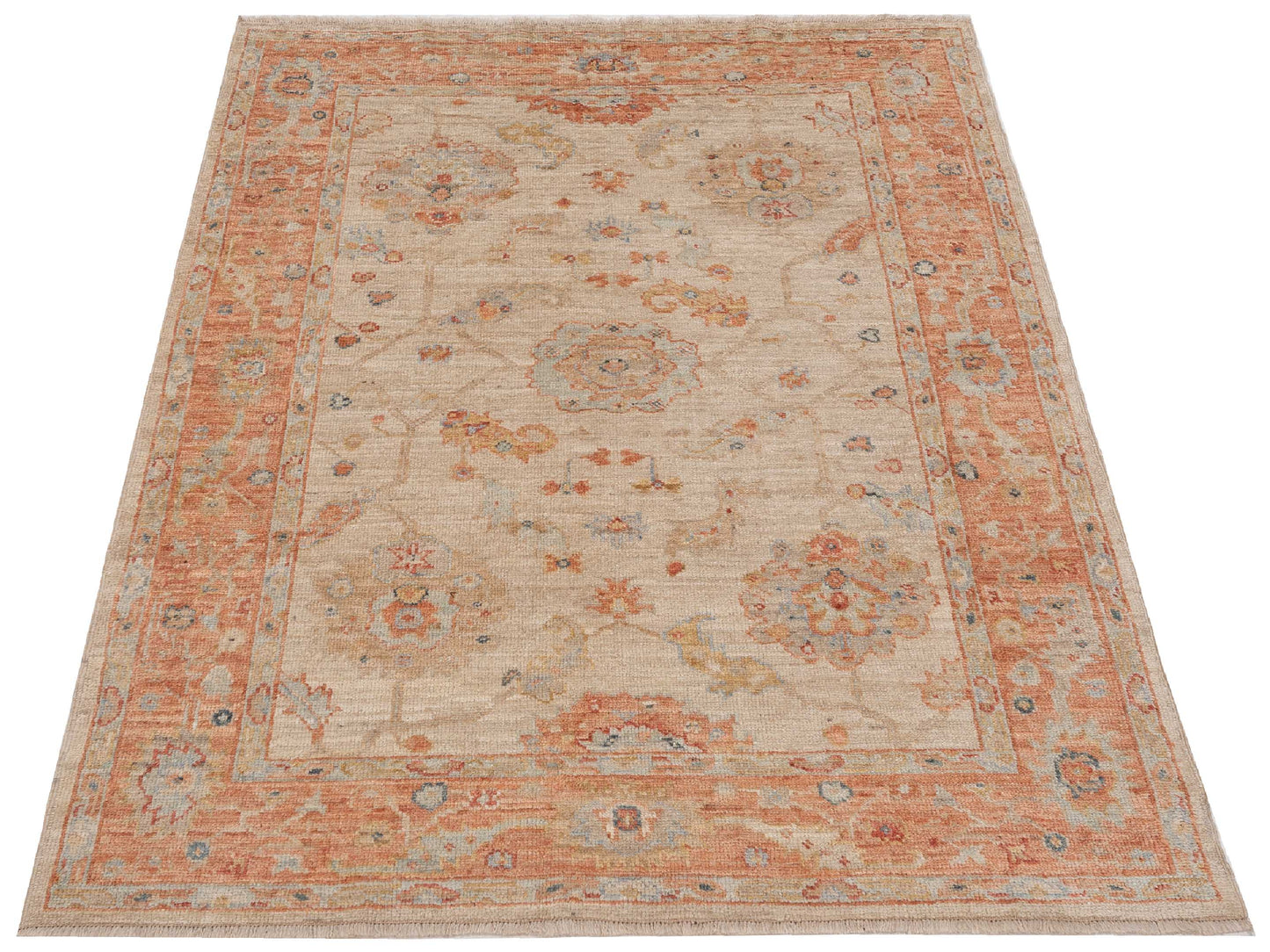 Angora Oushak 149330 Ivory Rust 4.11x6.9 Hand Knotted Rug