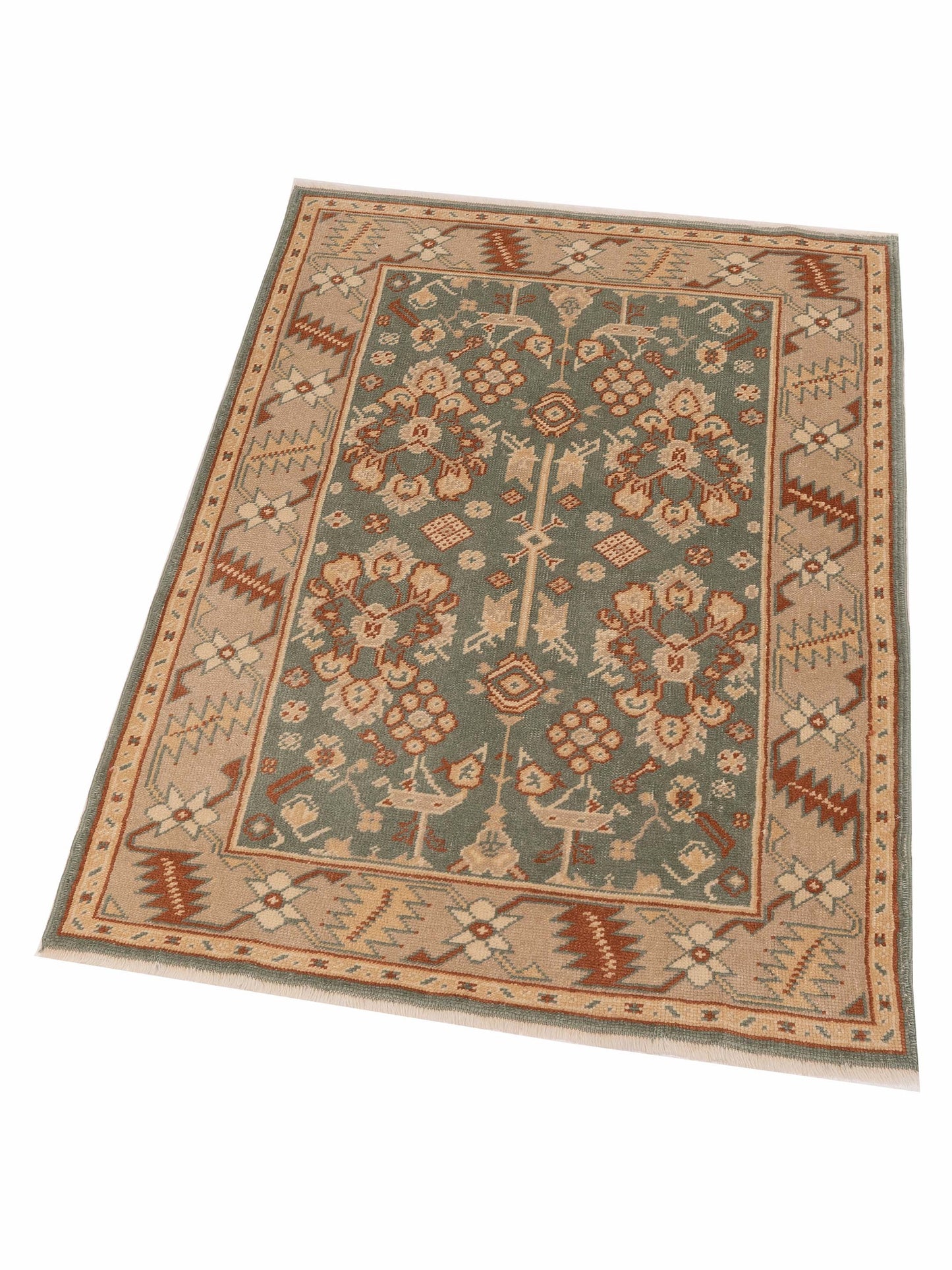 Anadol Oushak 129721 Green Ivory 4.2x5.9 Hand Knotted Rug